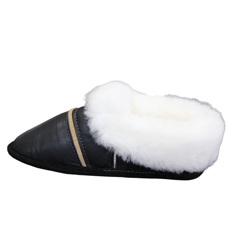 OPCH OPCH 420LT Women's Slippers - Elegance and Comfort in Black Leather and Natural Sheepskin