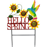 MIZE GREENHOUSE & GARDEN SUPPLY 30"H HUMMINGBIRD "HELLO SPRING" METAL LAWN STAKE - CLOSEOUT