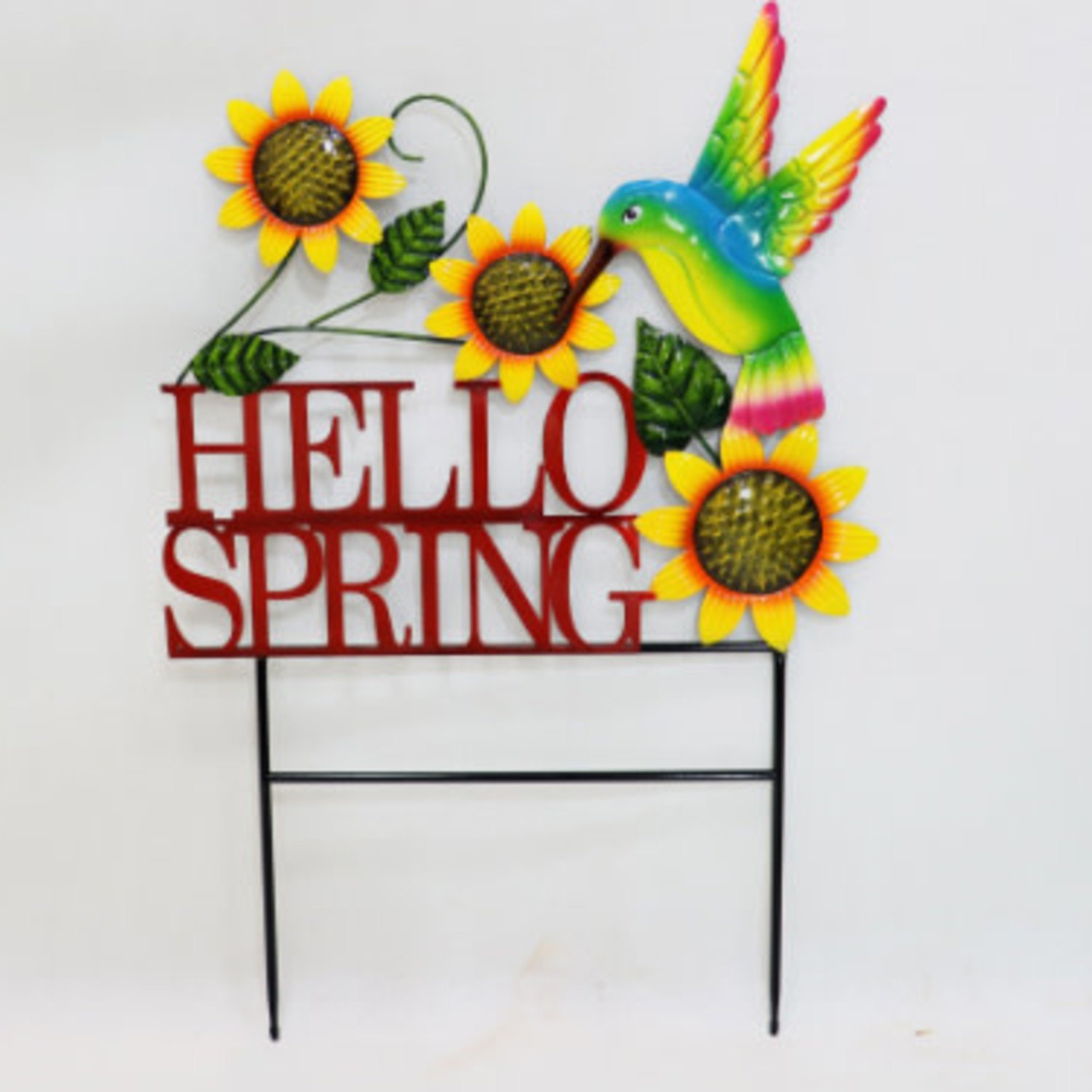 MIZE GREENHOUSE & GARDEN SUPPLY 30"H HUMMINGBIRD "HELLO SPRING" METAL LAWN STAKE - CLOSEOUT