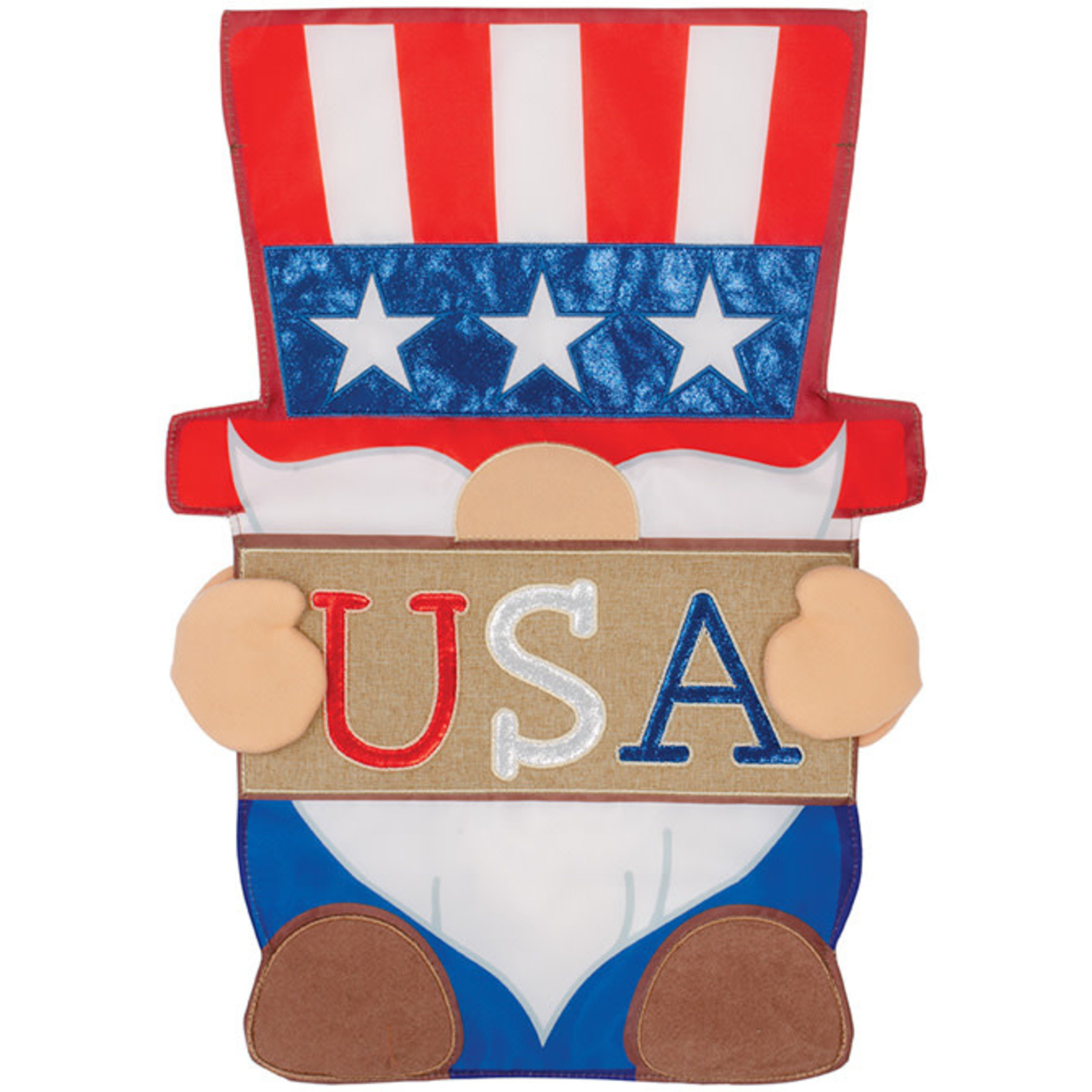 Carson "Uncle Sam Gnome" Double Applique Garden Flag