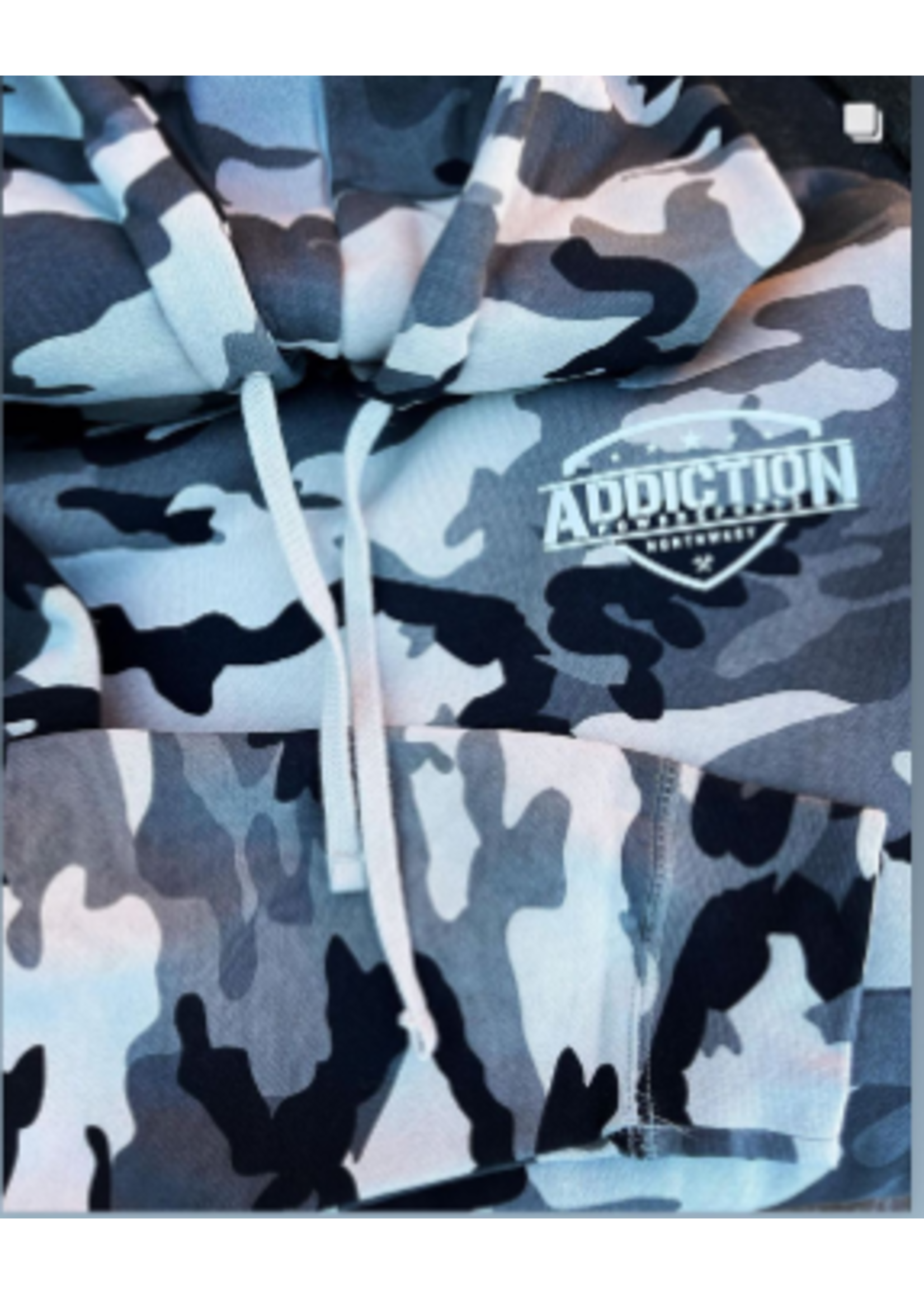 Addiction Powersports NW Pull Over Hoodie Snow Camo with White Logo