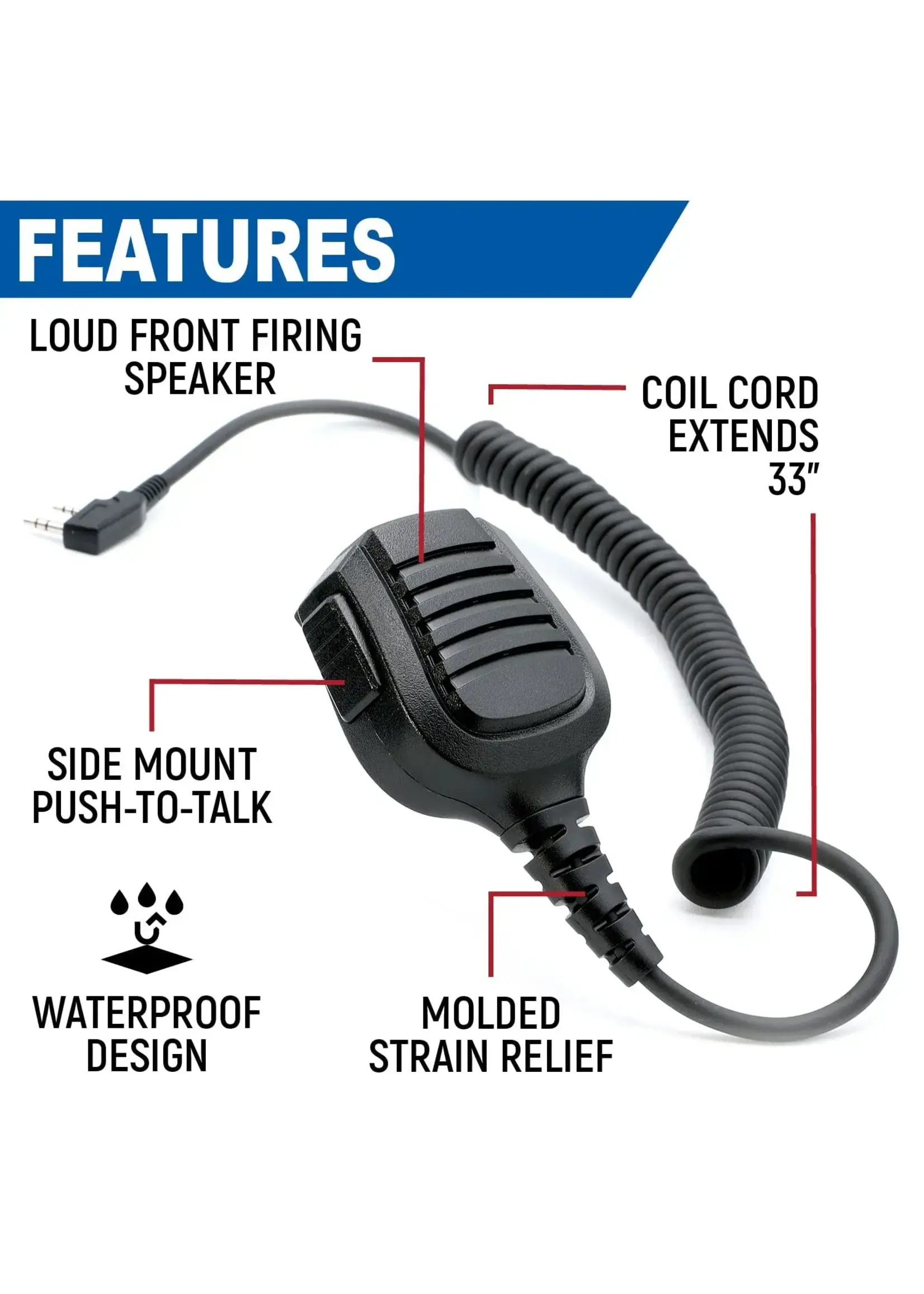 Rugged Radios Hand Speaker Mic Waterproof for Handheld Radios