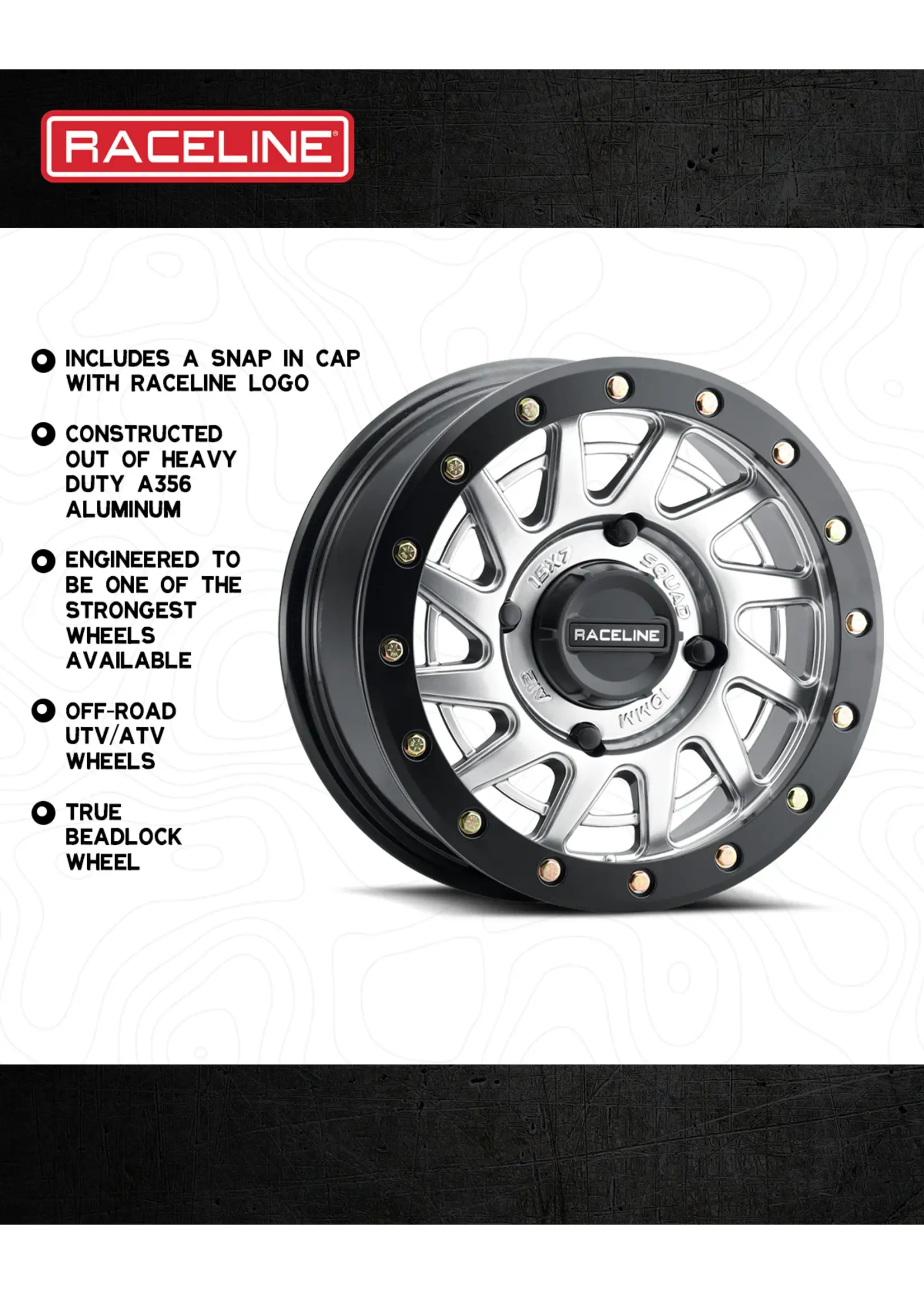 Raceline SQUAD BDLK WHEEL 15X7 4/137 10mm offset HYPER SILVER