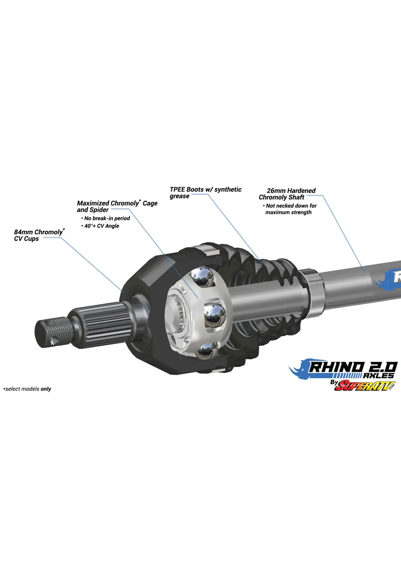 Super ATV Rhino 2.0 FRONT Axle for Polaris 900/ General 1000