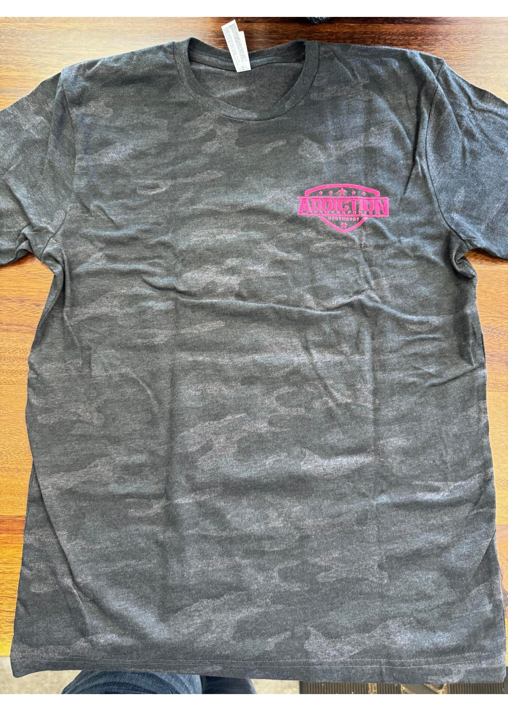 Addiction Powersports NW T-Shirt Storm Camo with Hot Pink Flag Logo