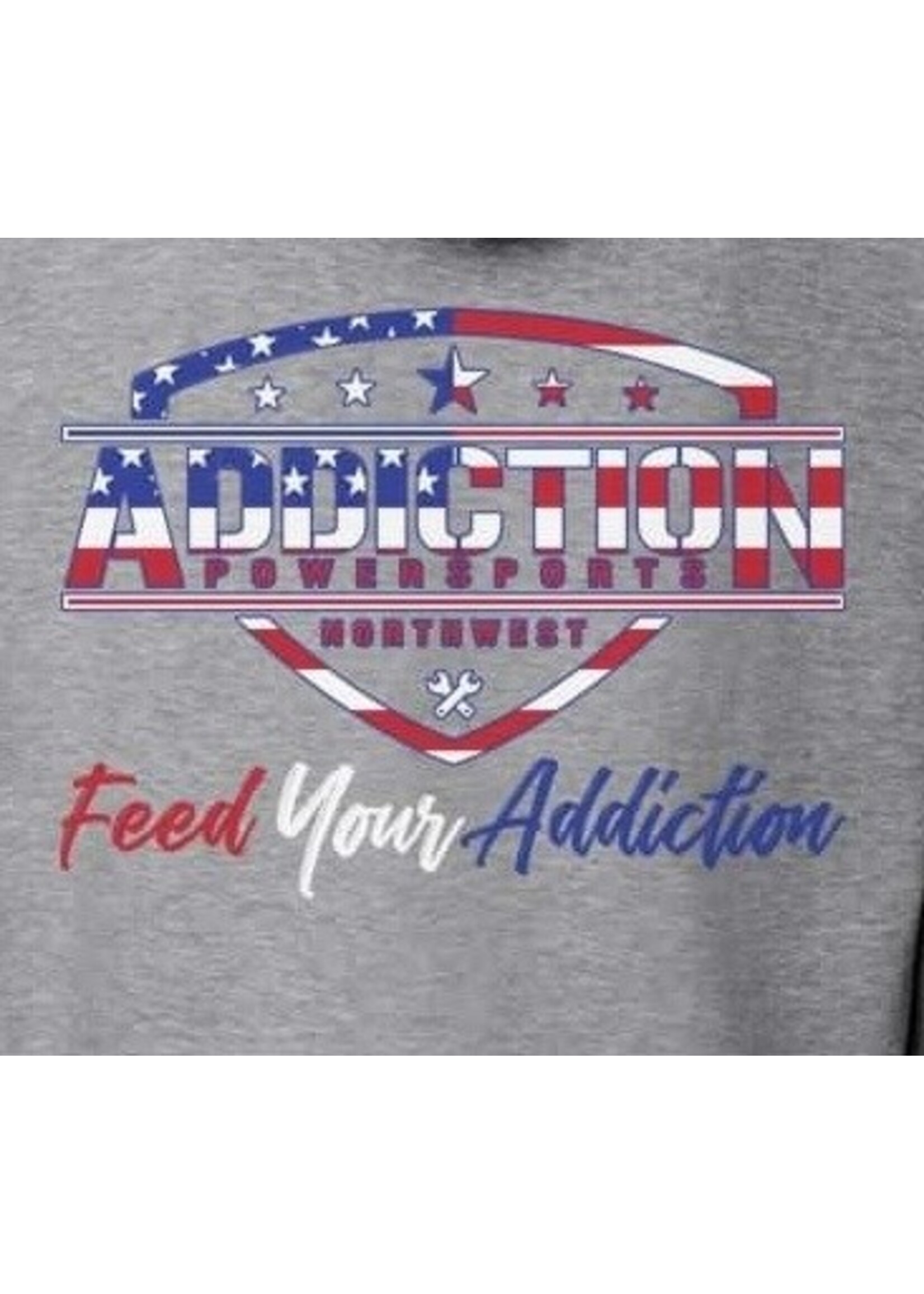Addiction Powersports NW T-Shirt Grey with American Flag Inspired Logo