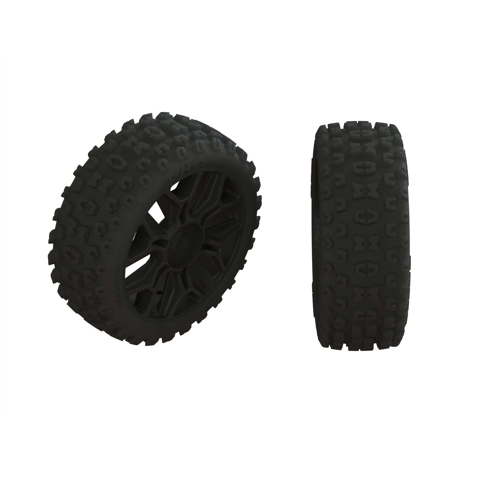 Arrma 1/8 2HO Front/Rear 3.3 Pre-Mounted Tires, 17mm Hex, Black (2)