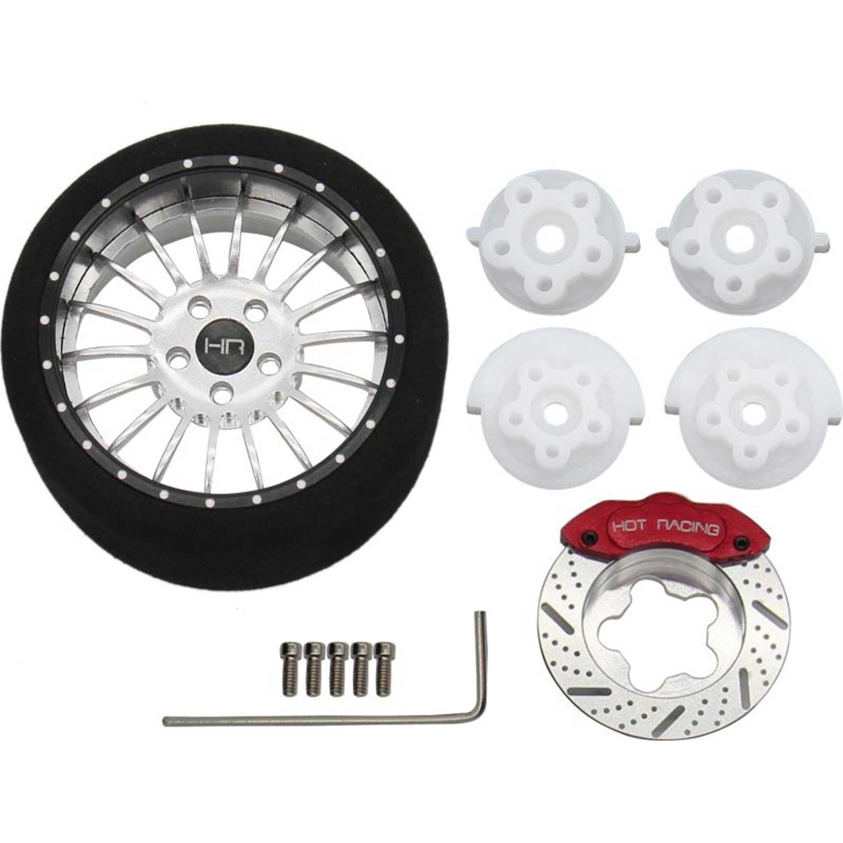 Hot Racing (HR) Silver 18 Spoke Steering Transmitter Aluminum Wheels