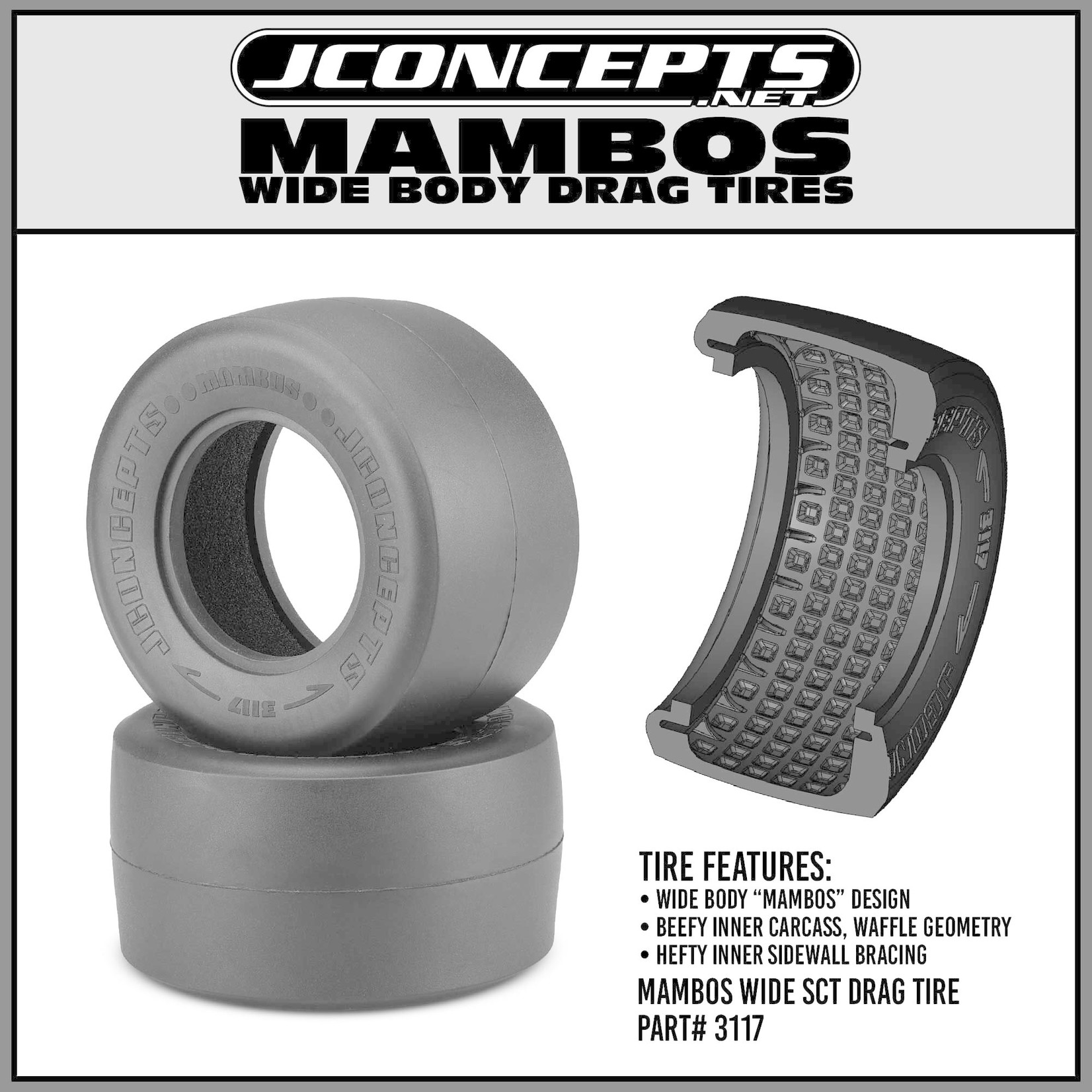 JConcepts Mambos Drag Racing Rear Tires, Green Compound (2)