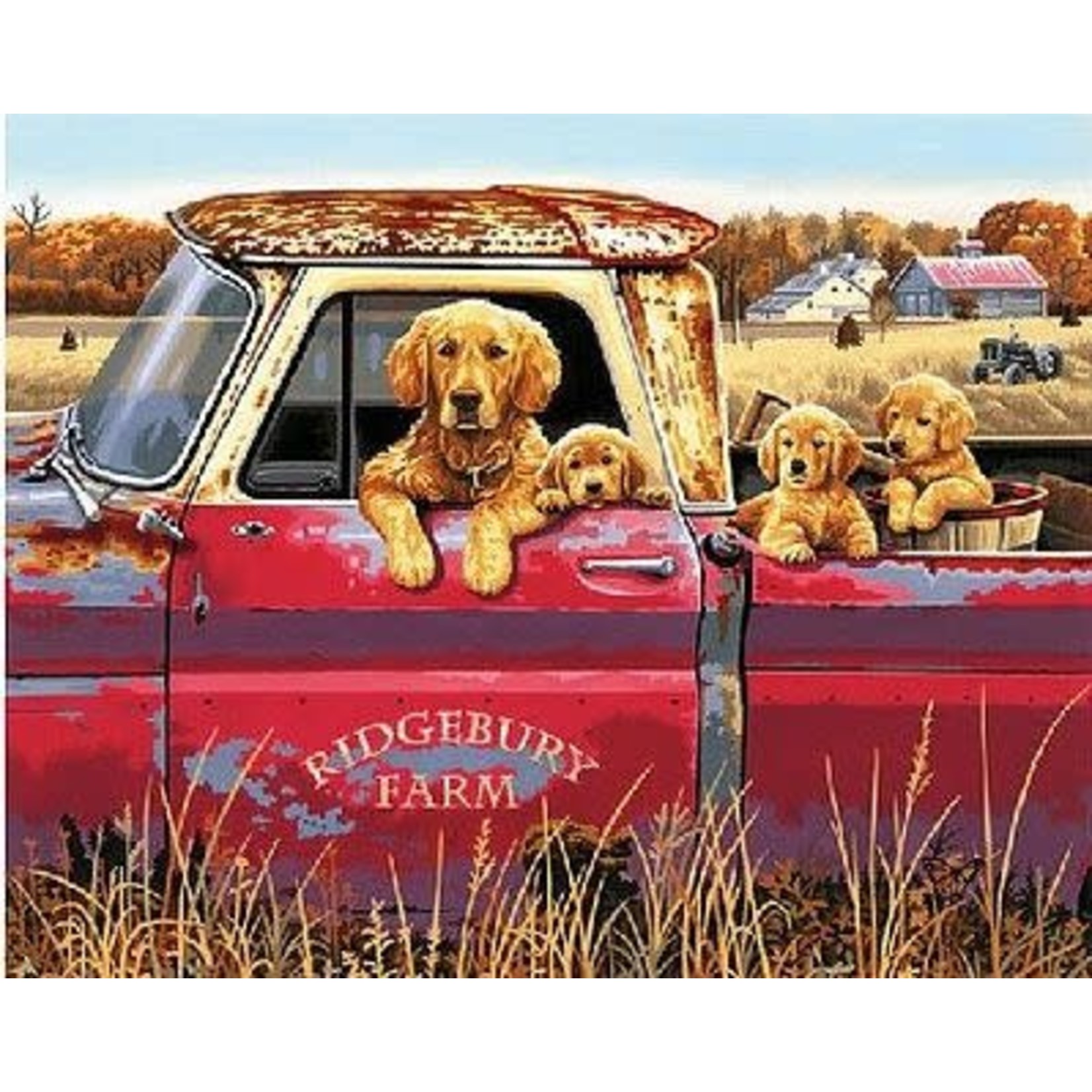 Dimensions Golden Ride Dogs in Truck PBN (20"x16")