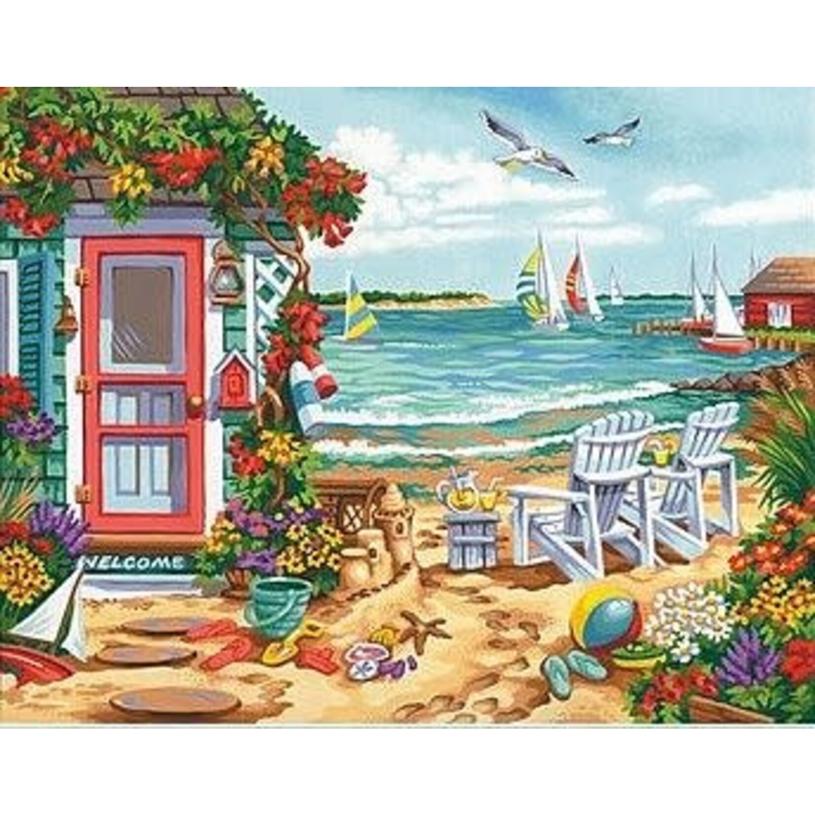 Dimensions Summertime Inlet Paint by Number (Beach, Chairs, House, Sailboats)(14''x11'')