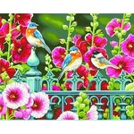 Dimensions Hollyhock Gate Paint by Number (Flowers/Birds) (14"x11")
