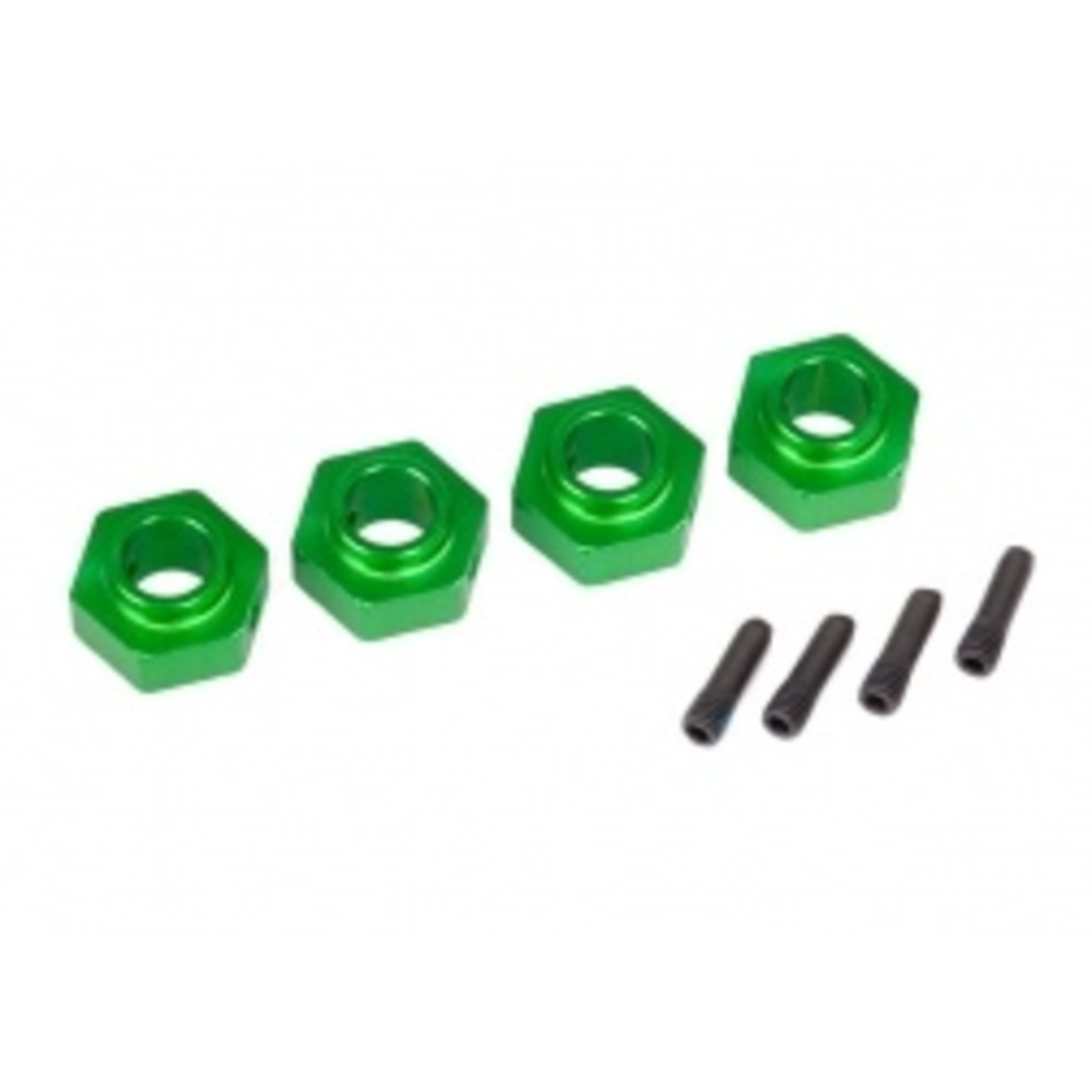 Traxxas Wheel hubs, 12mm hex, 6061-T6 aluminum (green-anodized) (4)/ screw pin (4)