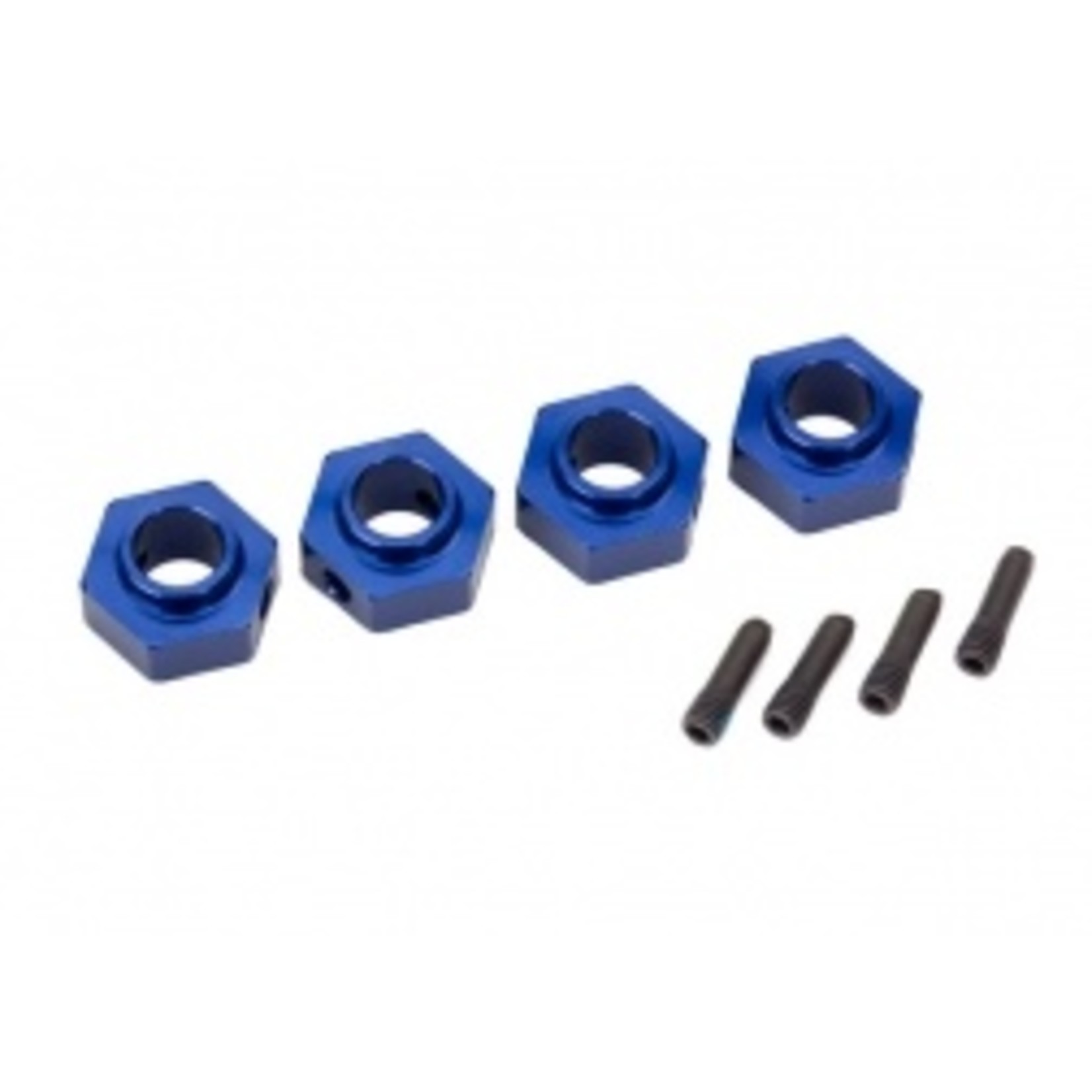 Traxxas Wheel hubs, 12mm hex, 6061-T6 aluminum (blue-anodized) (4)/ screw pin (4)