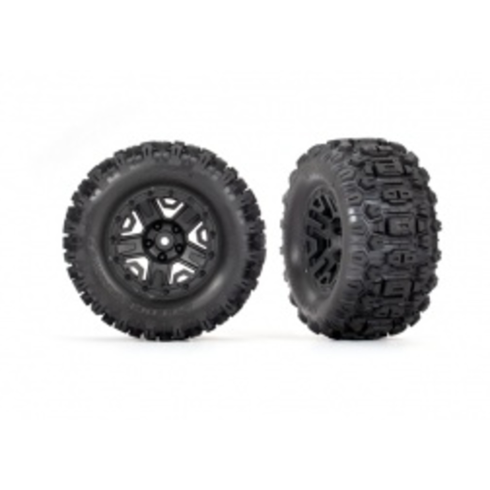 Traxxas Tires & wheels, assembled, glued (black 2.8" wheels, Sledgehammer® tires, foam inserts) (electric rear) (2) (TSM® rated)