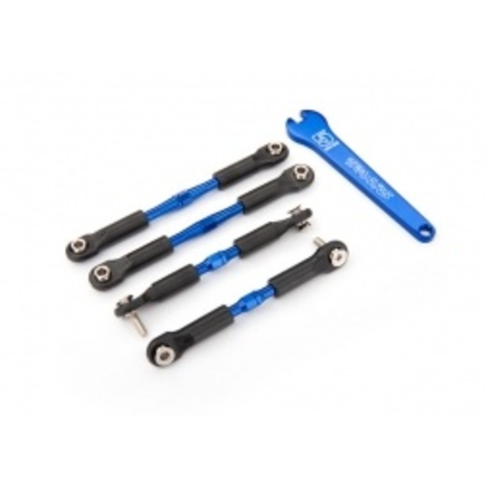 Traxxas Turnbuckles, aluminum (blue-anodized), camber links, front, 39mm (2), rear, 49mm (2) (assembled w/rod ends & hollow balls)/ wrench