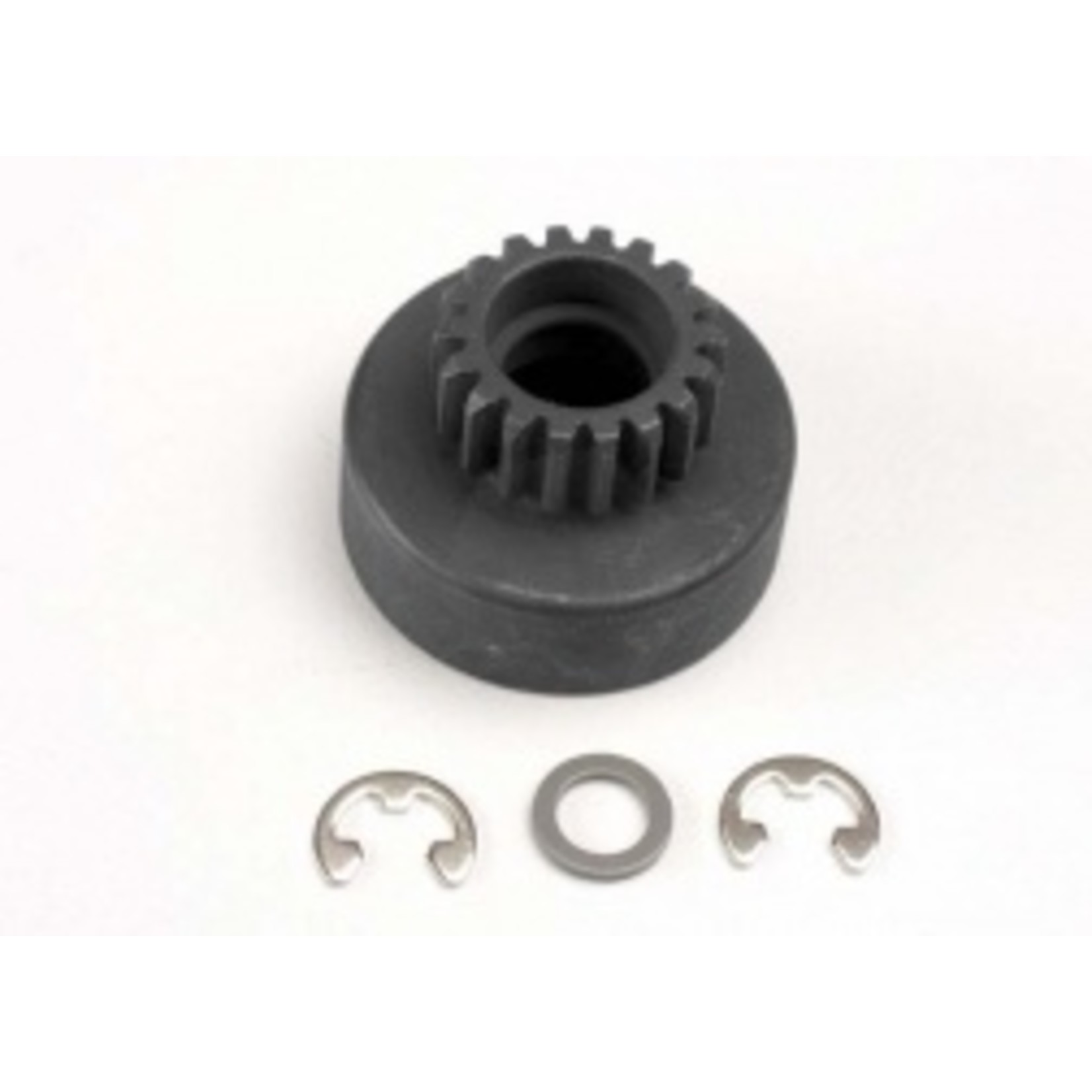 Traxxas Clutch bell, (18-tooth)/ 5x8x0.5mm fiber washer (2)/ 5mm E-clip (requires #4609 - ball bearings, 5x10x4mm (2))