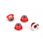 Traxxas Nuts, aluminum, flanged, serrated (4mm) (red-anodized) (4)