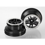 Traxxas Wheels, SCT Split-Spoke, black, satin chrome beadlock style, dual profile (2.2" outer, 3.0" inner) (2WD front) (2)