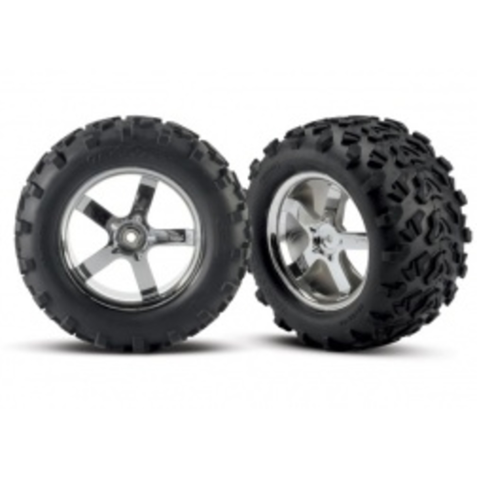 Traxxas Tires & wheels, assembled, glued (Hurricane chrome wheels, Maxx® tires (6.3" outer diameter), foam inserts) (2)