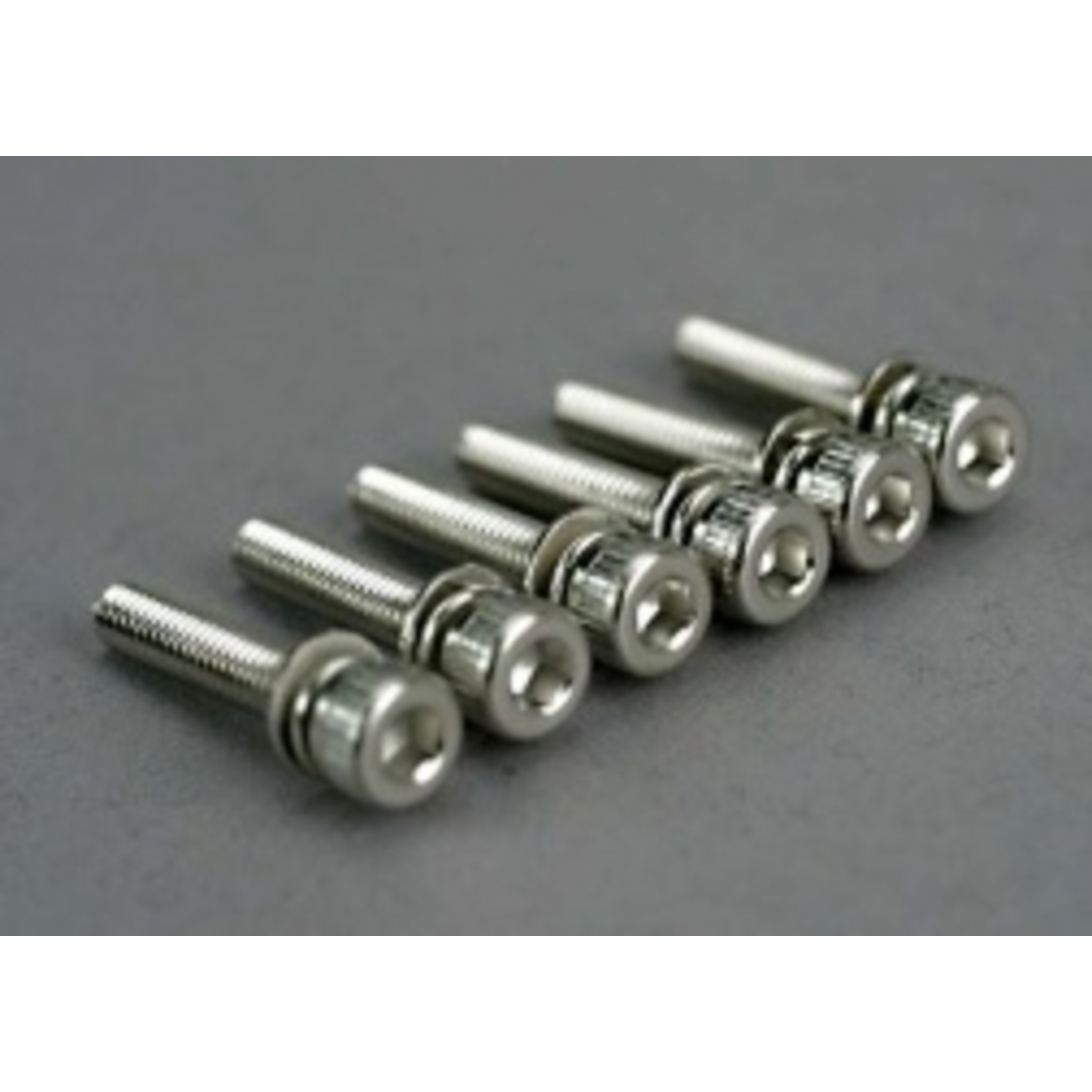 Traxxas Screws, 3x15mm cap-head machine (hex drive) (with split and flat washers) (6)