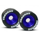 Traxxas Wheels, aluminum (blue-anodized) (2)/ 5x8mm ball bearings (4)/ axles (2)/ rubber tires (2)