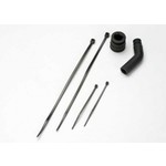 Traxxas Pipe coupler, molded (black)/ exhaust deflecter (rubber, black)/ cable ties, long (2)/ cable ties, short (2)
