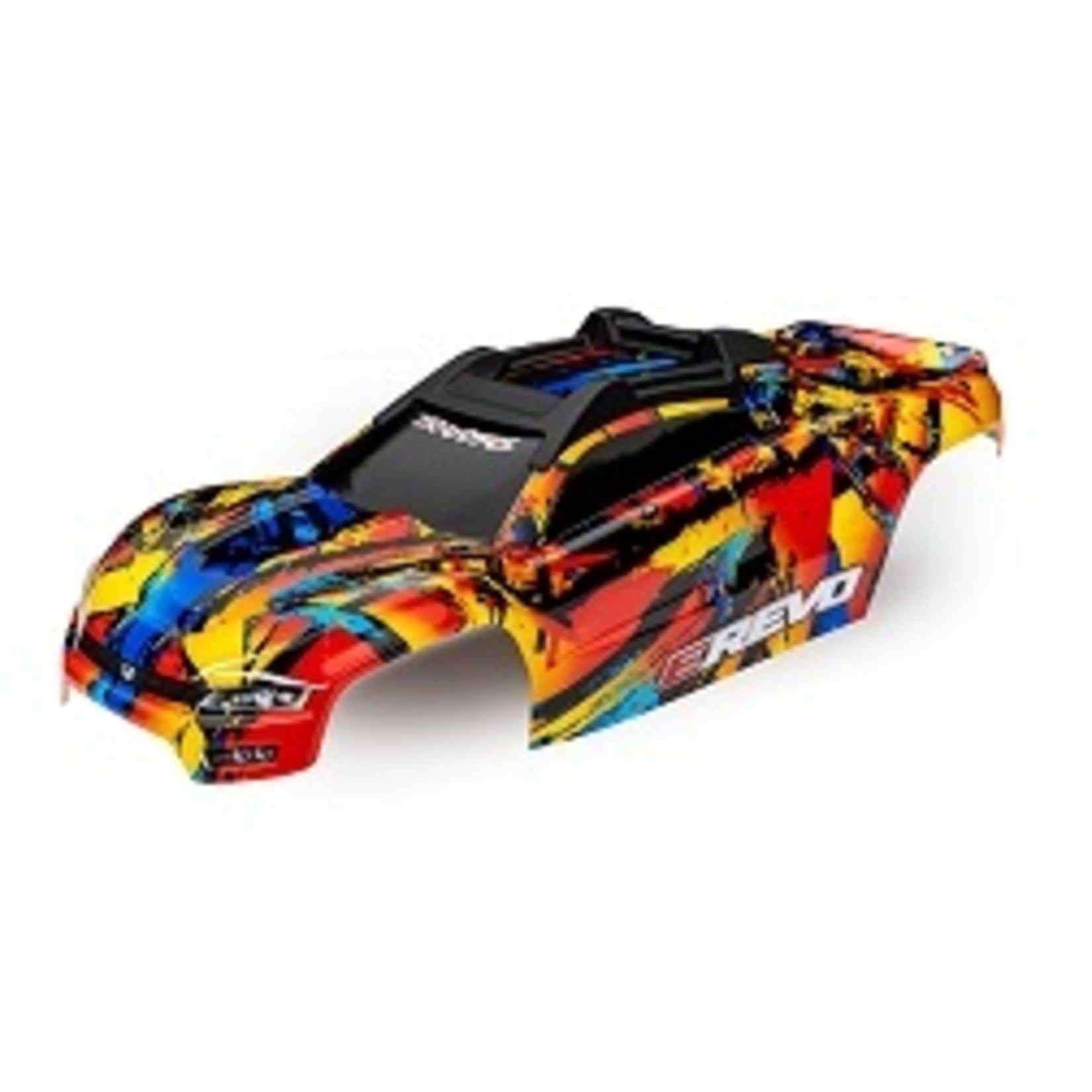 Traxxas Body, E-Revo®, Solar Flare (painted, decals applied) (assembled with front & rear body mounts and rear body support for clipless mounting)