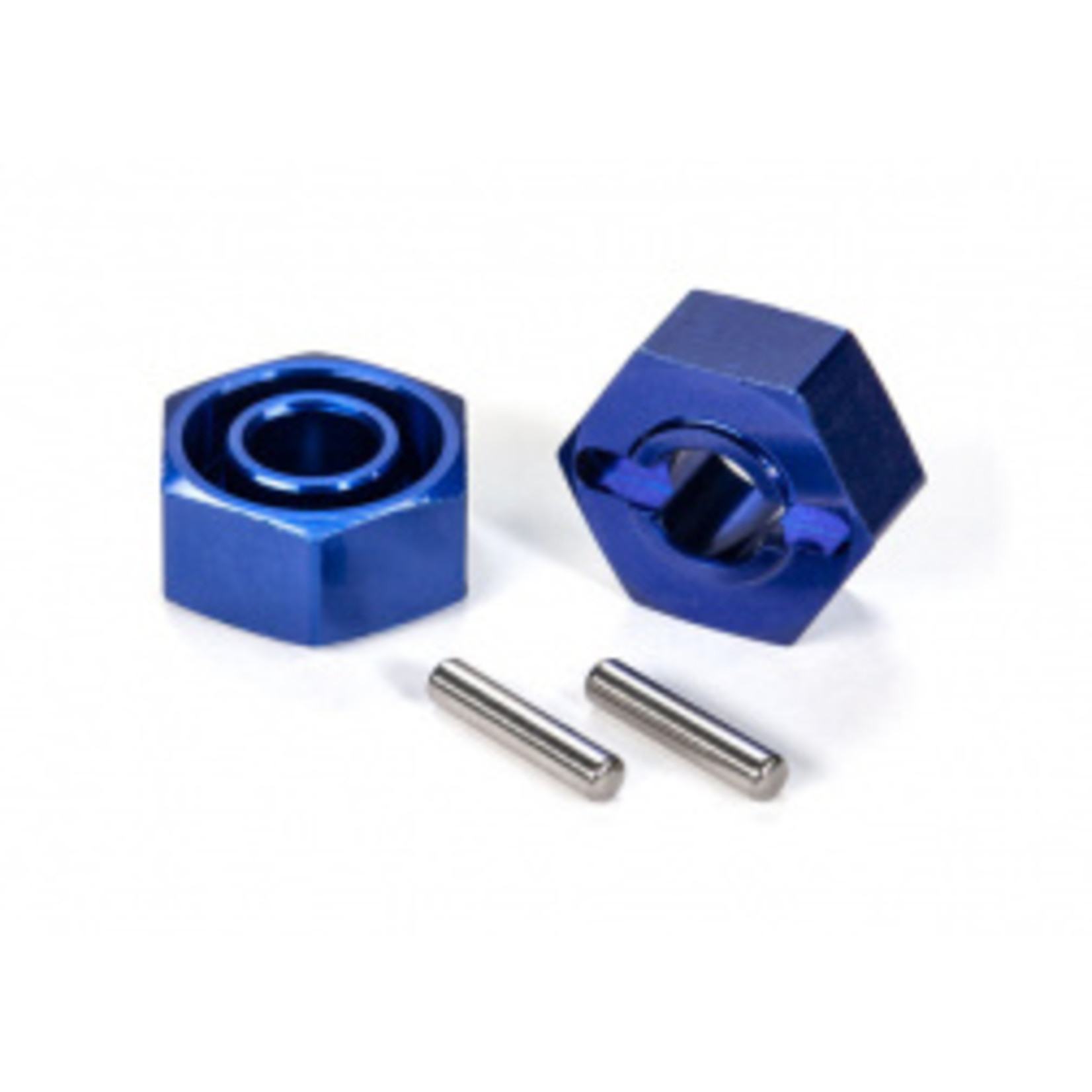 Traxxas Wheel hubs, 12mm hex (blue-anodized, lightweight aluminum) (2)/ axle pins (2)