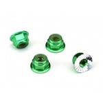 Traxxas Nuts, aluminum, flanged, serrated (4mm) (green-anodized) (4)