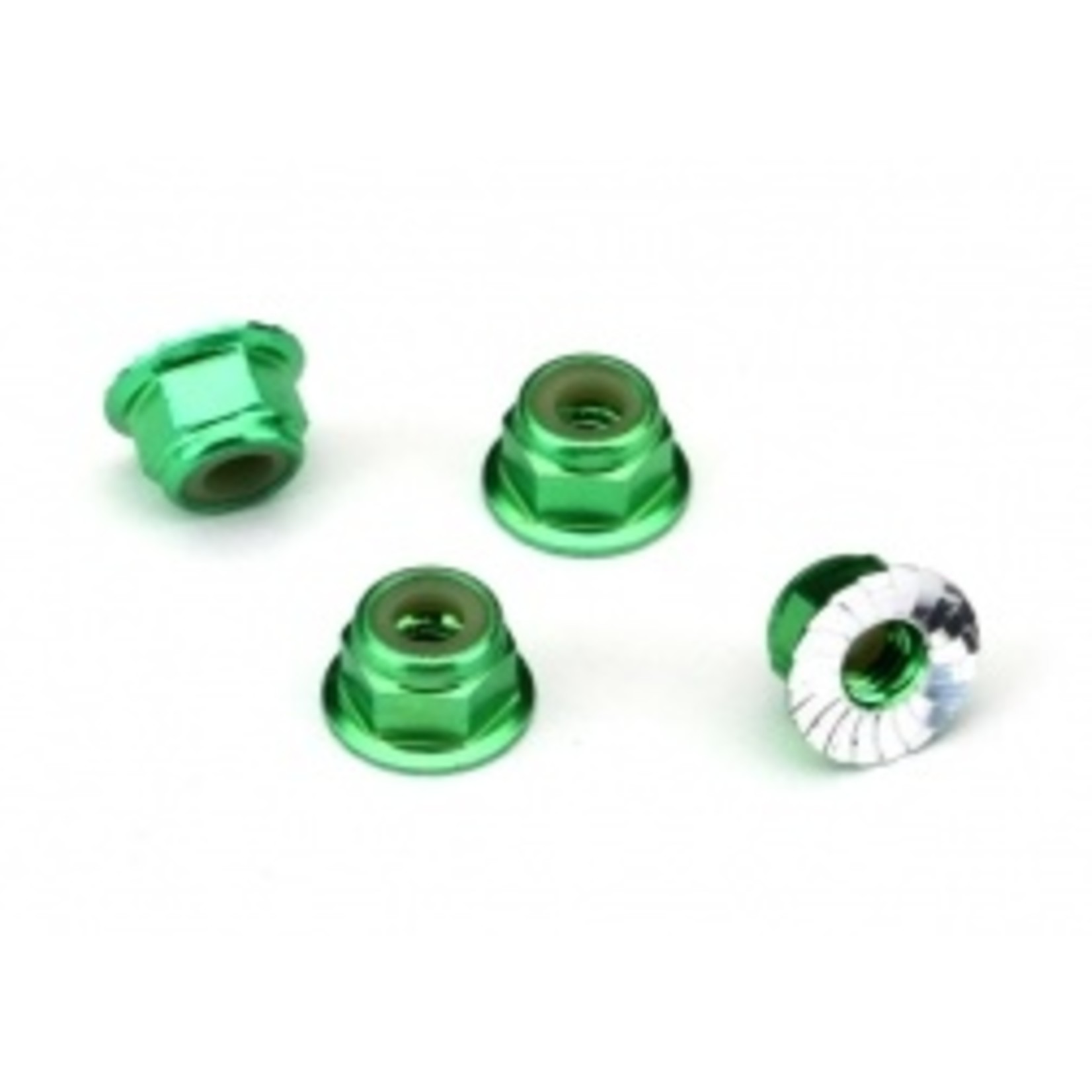Traxxas Nuts, aluminum, flanged, serrated (4mm) (green-anodized) (4)