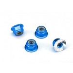Traxxas Nuts, aluminum, flanged, serrated (4mm) (blue-anodized) (4)