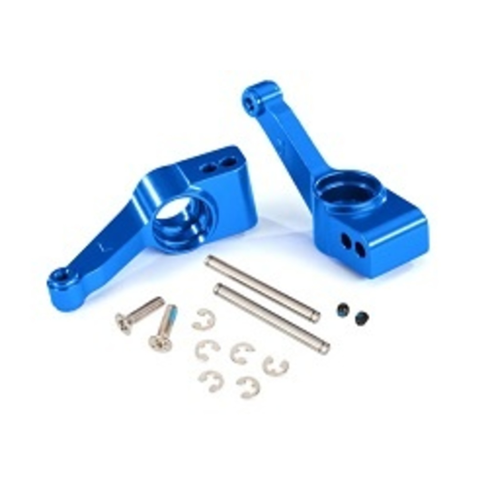 Traxxas Carriers, stub axle (blue-anodized 6061-T6 aluminum) (rear) (left & right)/ 3x32mm hinge pins (2)/ e-clips (6)/ hardware