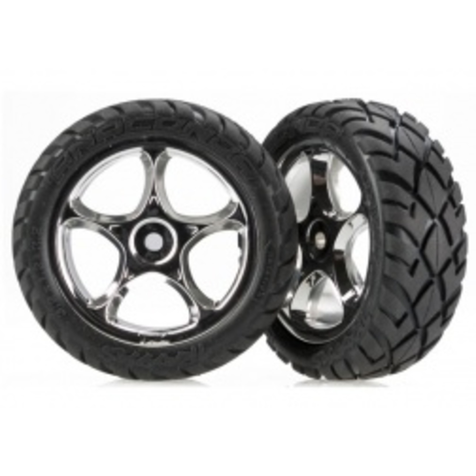 Traxxas Tires & wheels, assembled (Tracer 2.2" chrome wheels, Anaconda® 2.2" tires with foam inserts) (2) (Bandit® front)