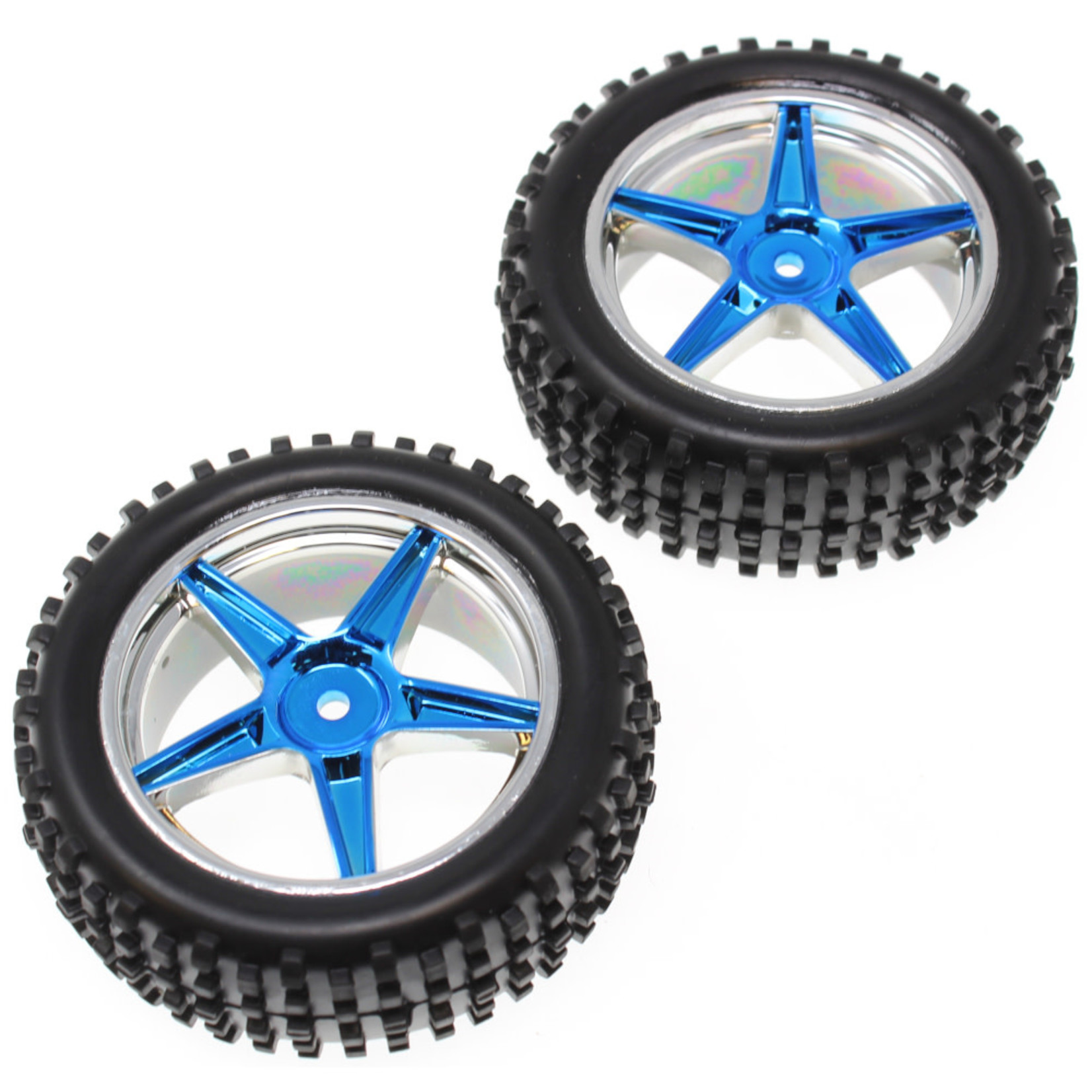 Redcat Racing Pre-Mounted 1/10th Buggy Front Tires and Wheels (Blue/Chrome)(1pr)