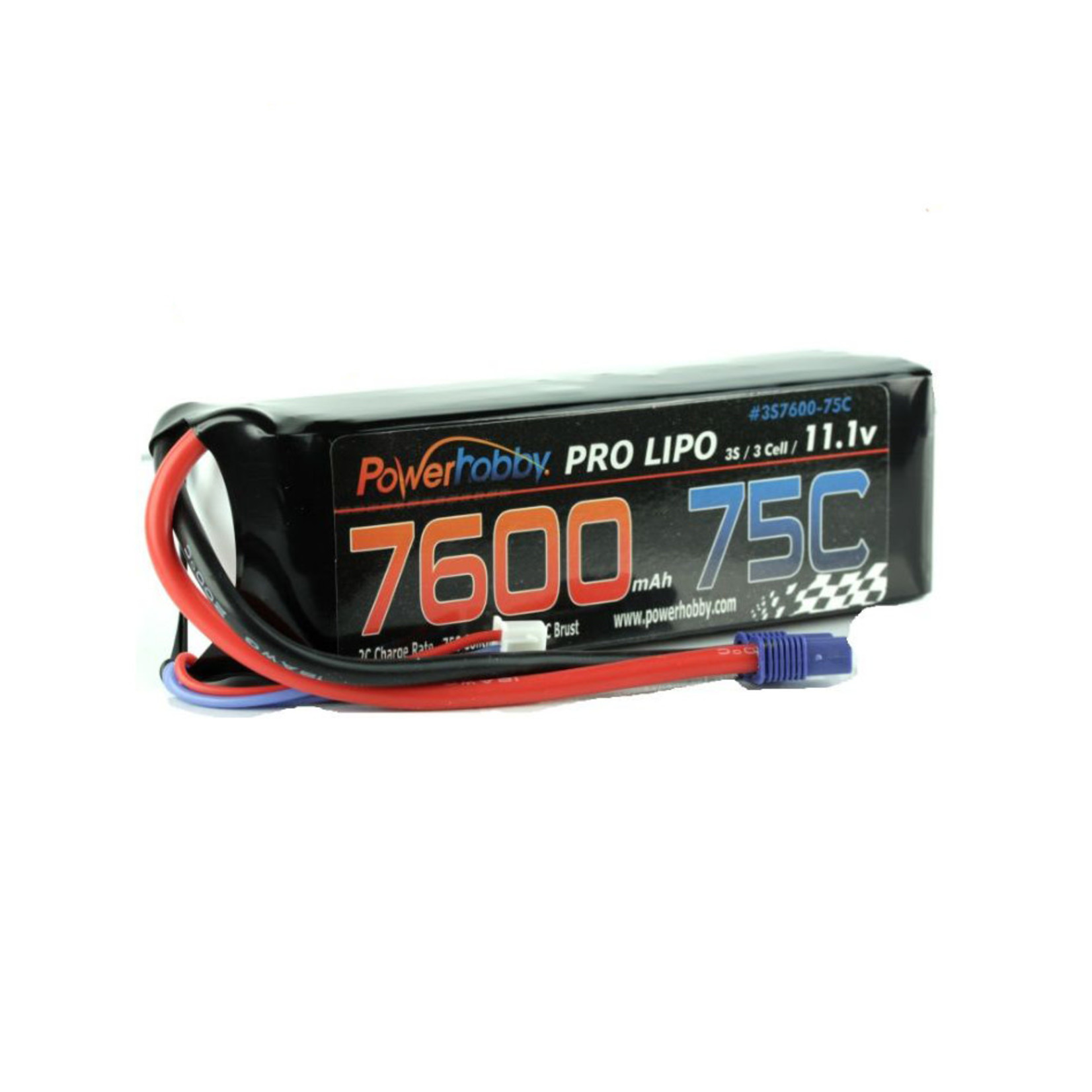 PowerHobby 7600mAh 11.1V 3S 75C LiPo Battery with Hardwired EC5 Connector
