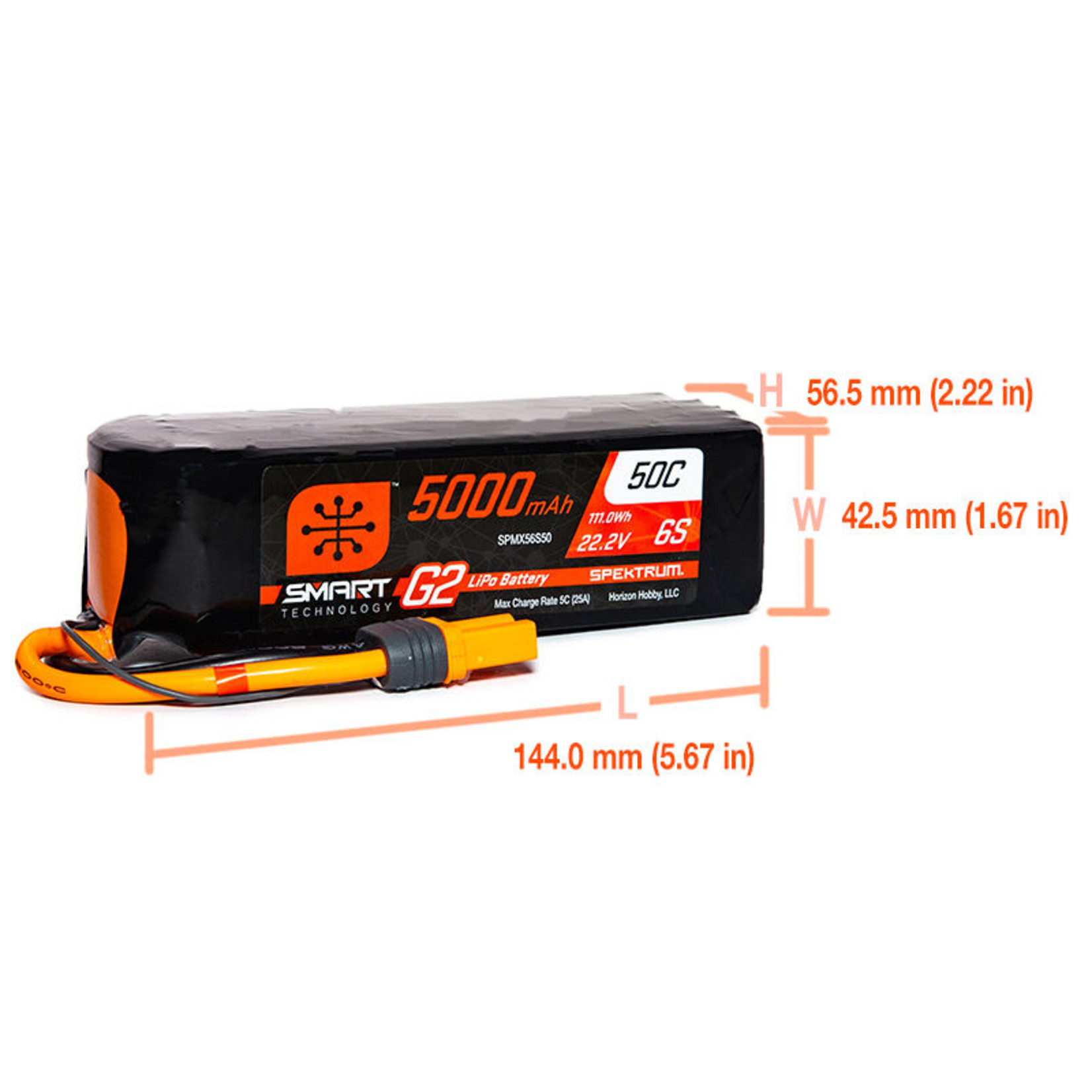 Spektrum 22.2V 5000mAh 6S 50C Smart G2 LiPo Battery: IC5