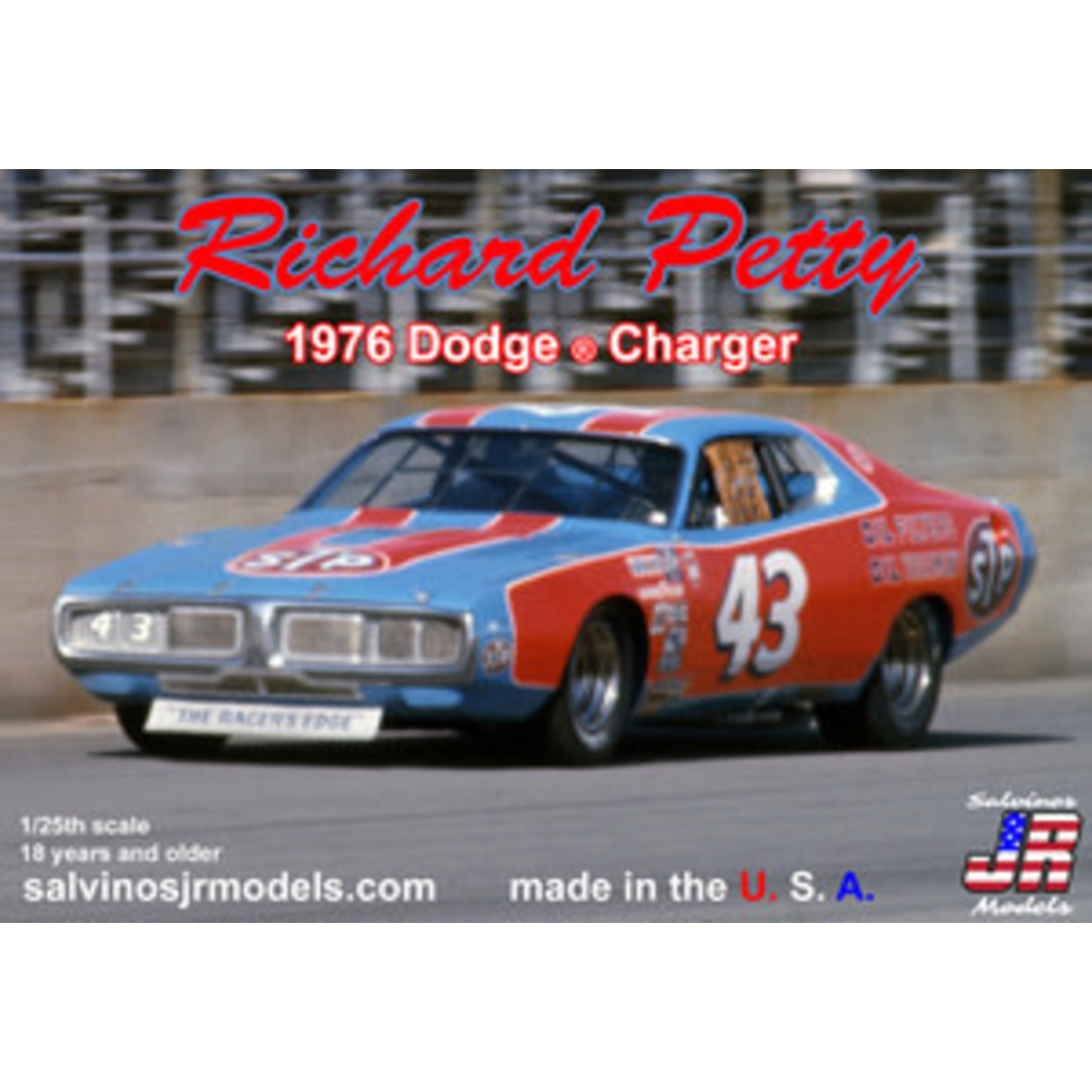 Salvinos Jr Models 1/24 Richard Petty 1976 Dodge Charger Plastic Model Car Kit w/Vinyl Wrap Decals