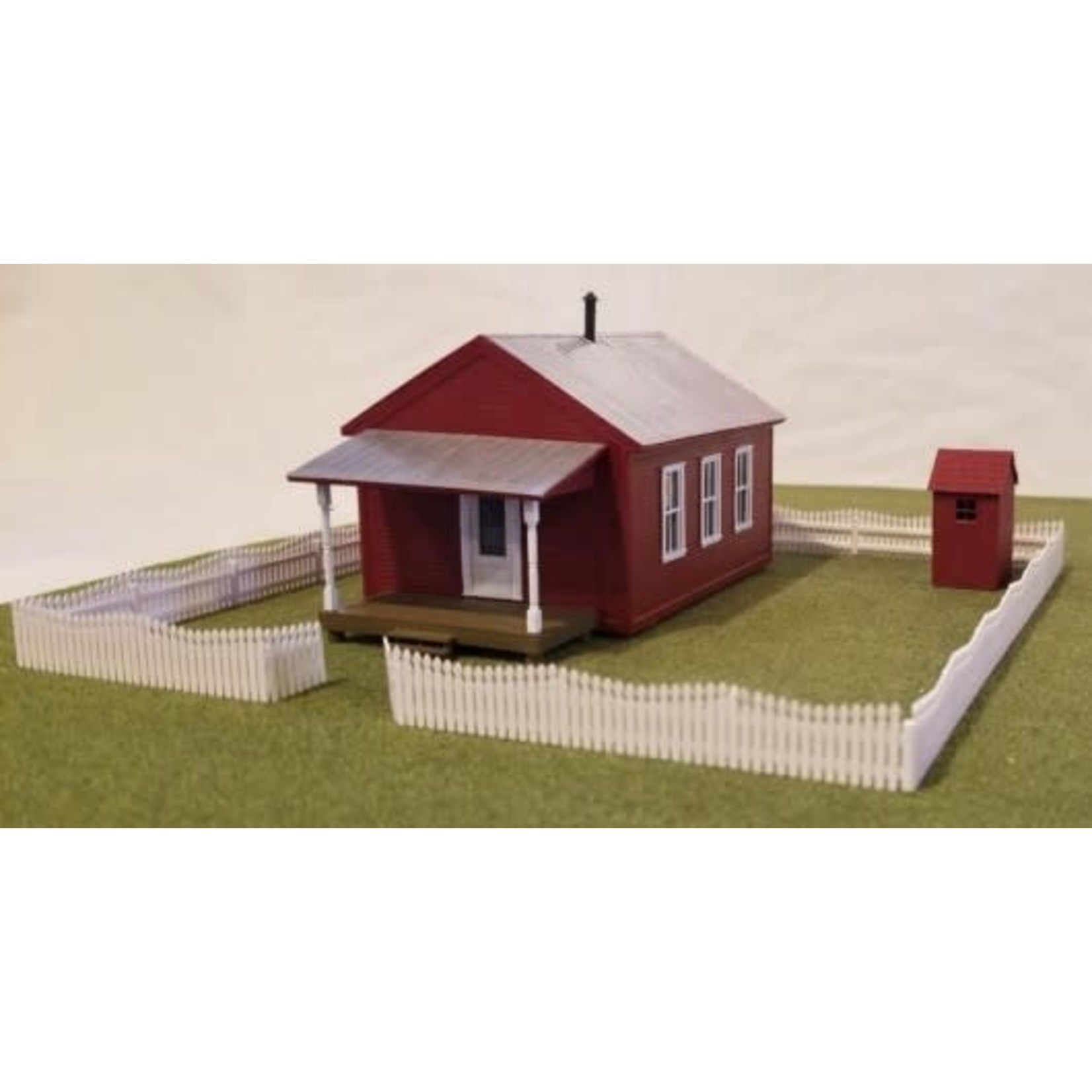 HO One-Room Schoolhouse w/Outhouse & Picket Fence Kit