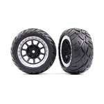 Traxxas Tires & wheels, assembled (2.2' graphite gray, satin chrome beadlock wheels, Anaconda® 2.2' tires with foam inserts) (2) (Bandit® rear)