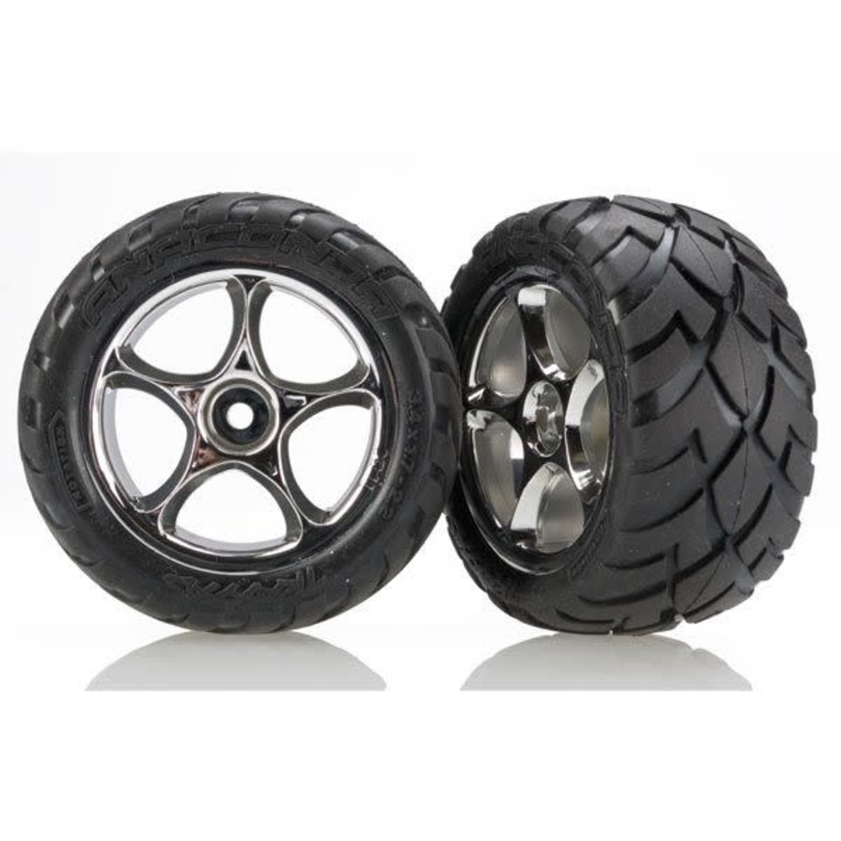 Traxxas Tires & wheels, assembled (Tracer 2.2" chrome wheels, Anaconda® 2.2" tires with foam inserts) (2) (Bandit rear)