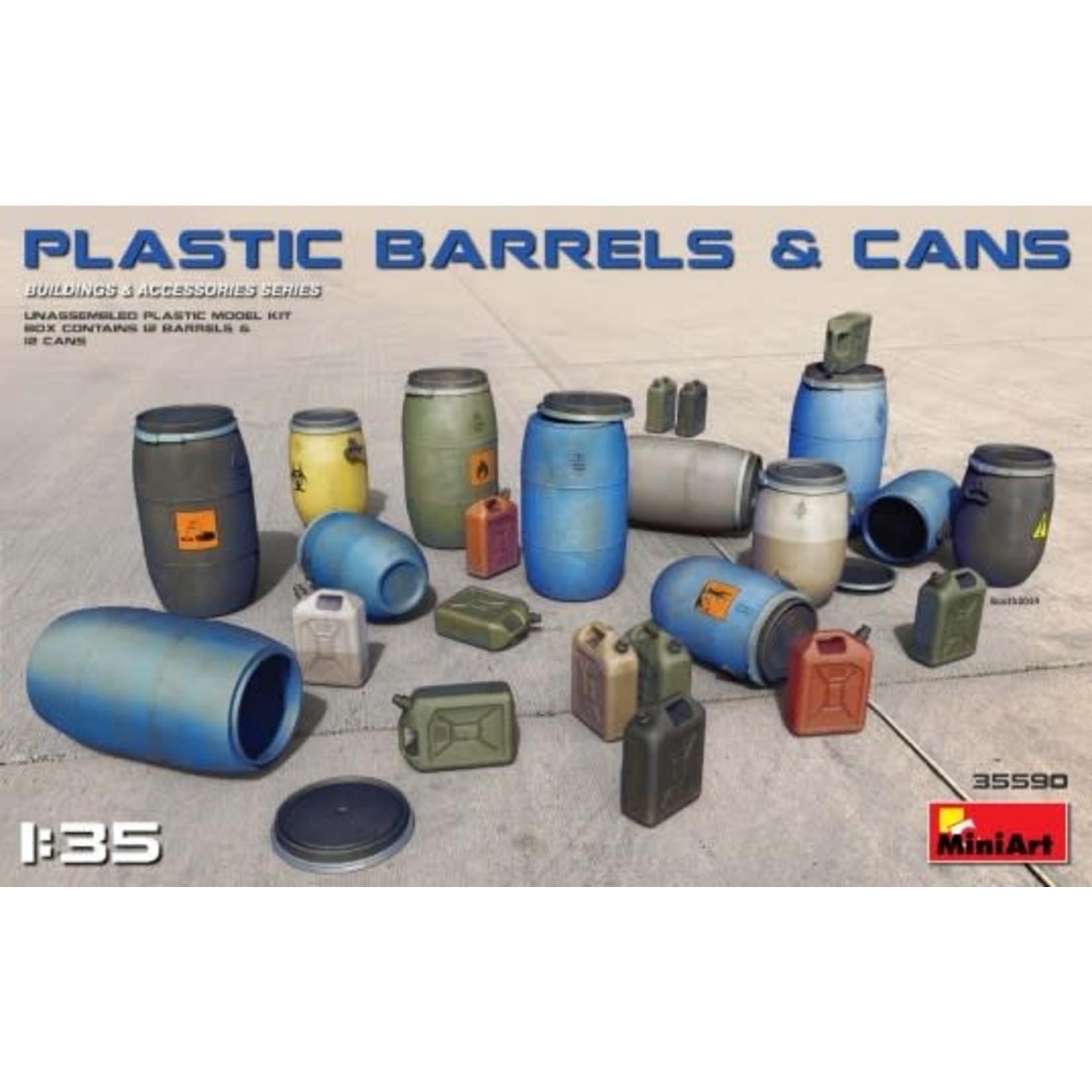 MiniArt 1/35 Plastic Barrels & Cans (12 each)