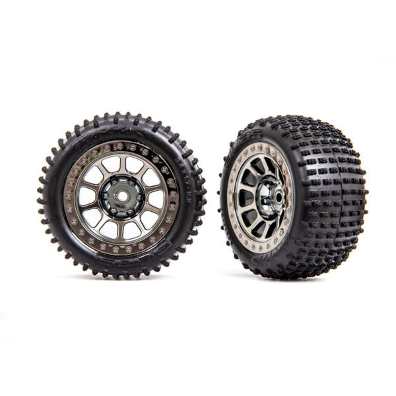Traxxas Tires & wheels, assembled (2.2" black chrome wheels, Alias® 2.2" tires) (2) (Bandit® rear, medium compound with foam inserts)