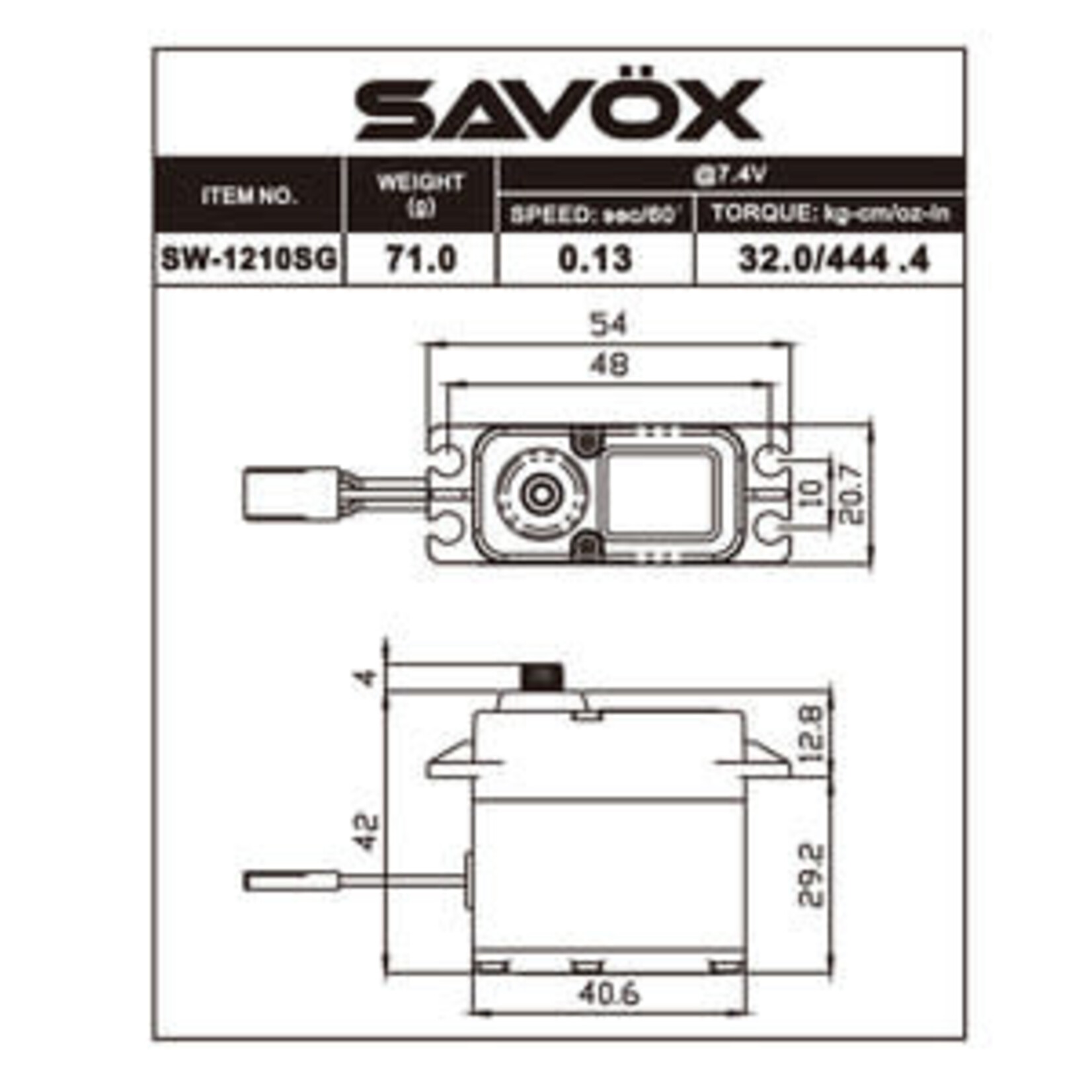Savox Waterproof High Voltage Coreless Digital Servo with Soft Start .13sec / 444.4 @ 7.4V - Black Edition