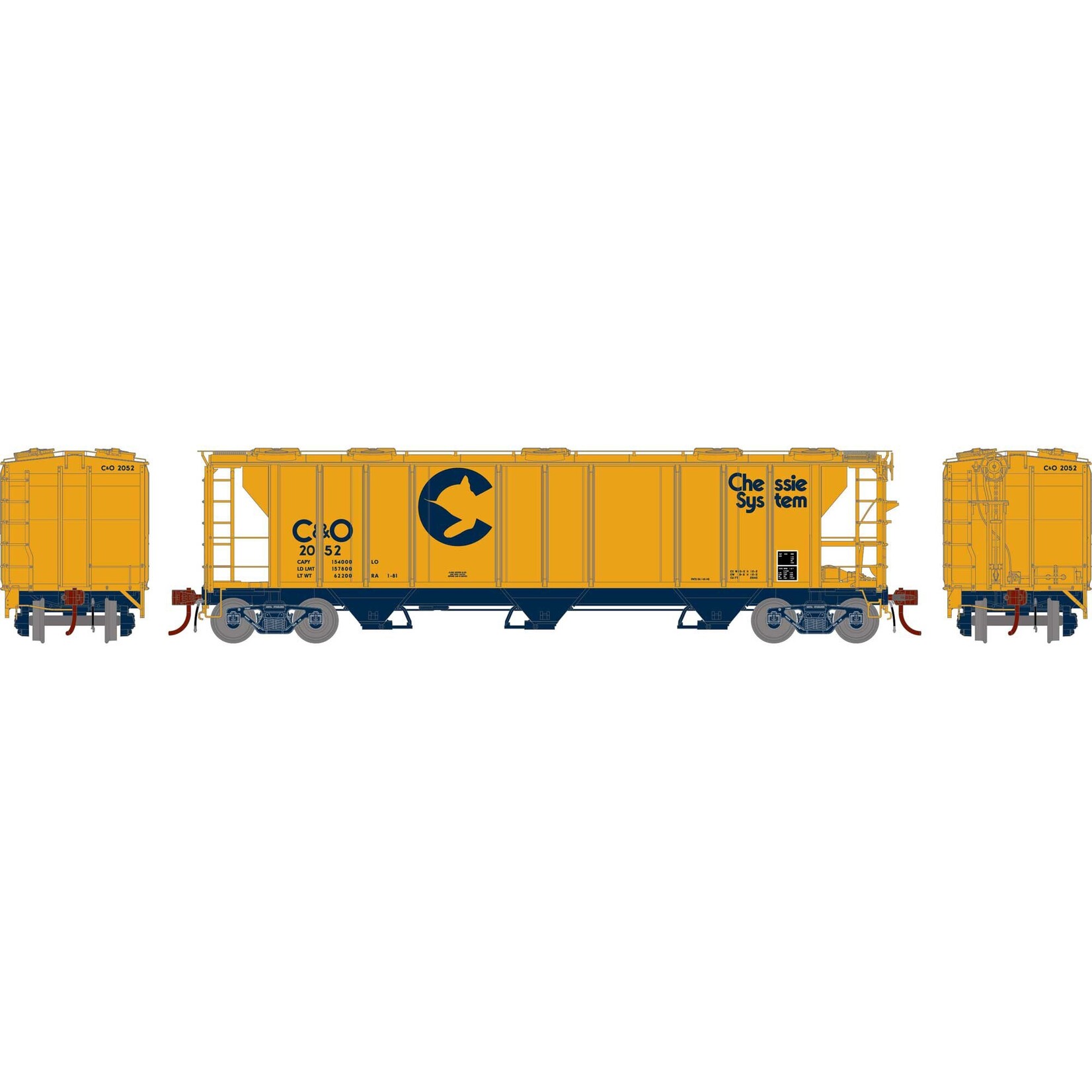 Athearn Genesis HO PS-2 2893 3-Bay Covered Hopper, C&O #2052