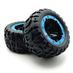BlackZon Turbo Slyder & Slyder MT Black Wheels and Tires Assembled, Blue Beadlock Ring