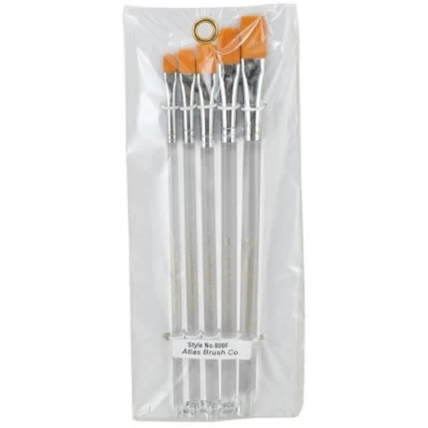 #800F: 2,4,6,8,10 Flat Golden Taklon Brushes w/Clear Plastic Handles (5)