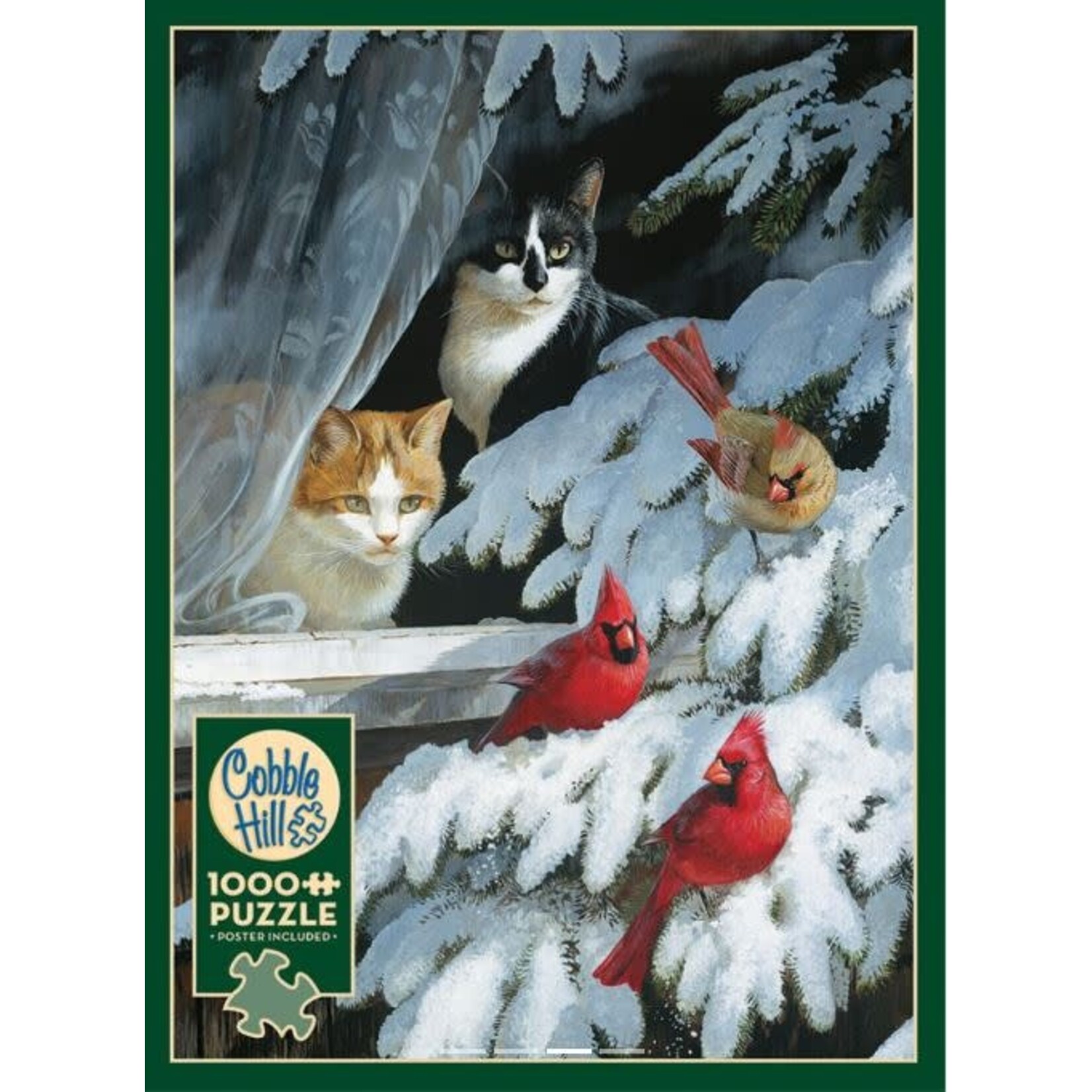 Cobble Hill Bird Watchers (Cat/Cardinals/Snow Scene) Puzzle (1000pc)