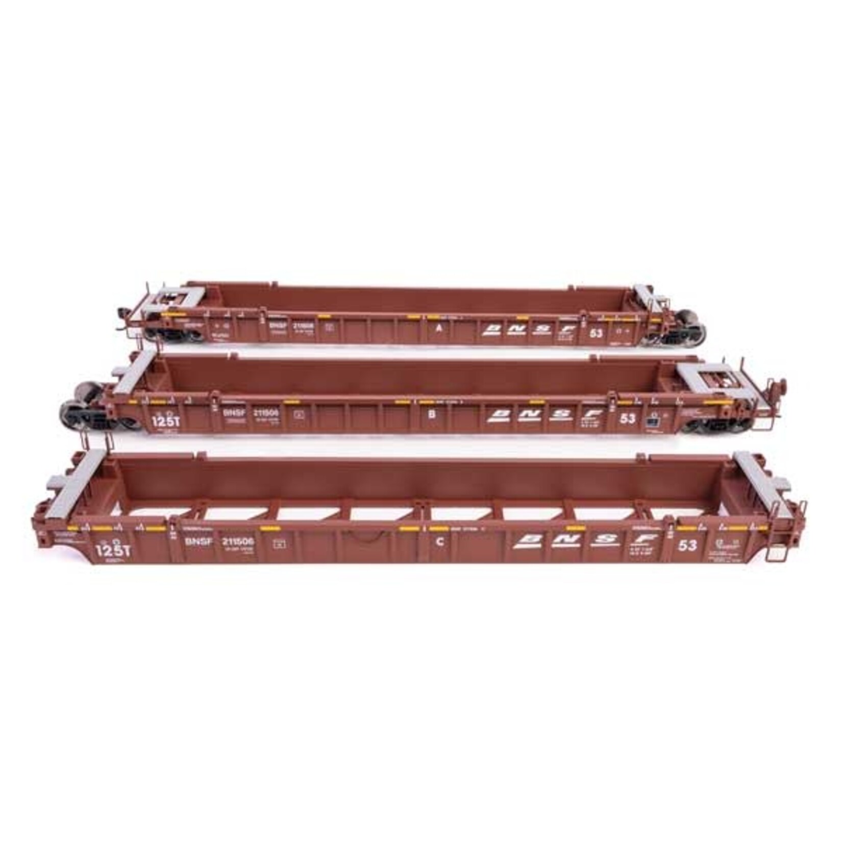 Walthers NSC Articulated 3-Unit 53' Well Car - BNSF Railway #211506 (brown, white)