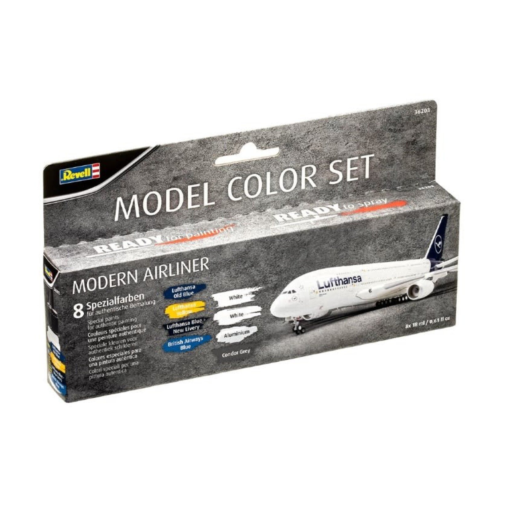 Revell Model Color: Modern Airliner Acrylic Paint Set (8 Colors) 18ml Bottles